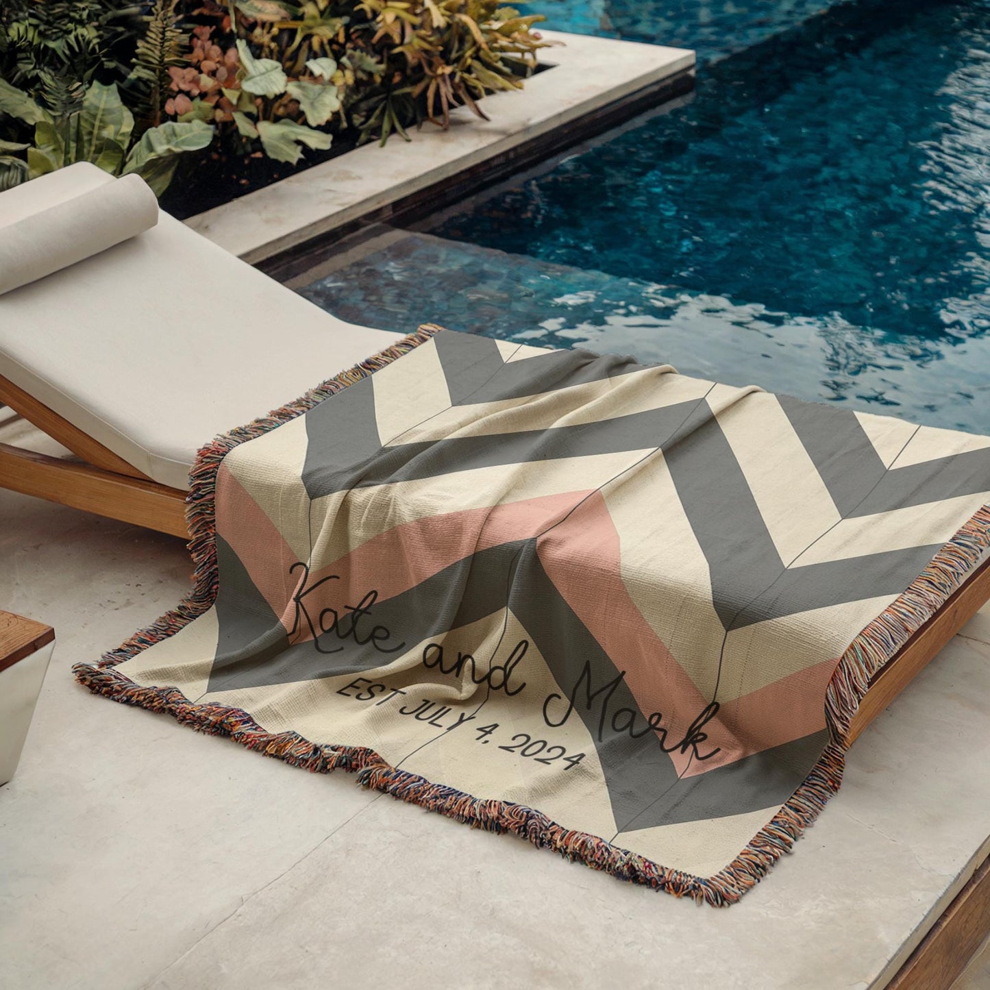 Personalized Throw Blanket - Custom Wedding Throw With Zigzag Chevron Design