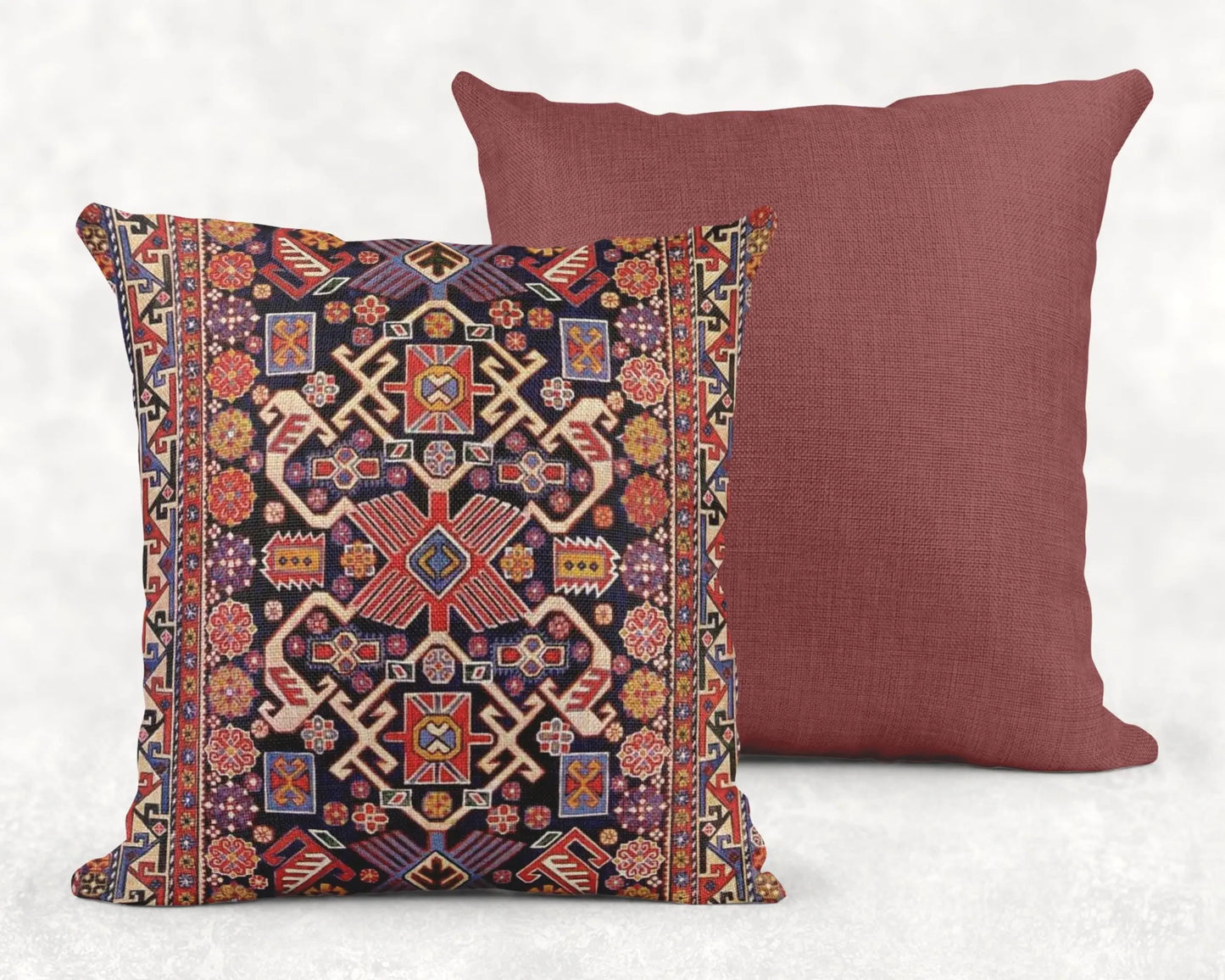 Woven Pillow | Boho Cushion with Turkish Rug Pattern - Accent Throw Pillow