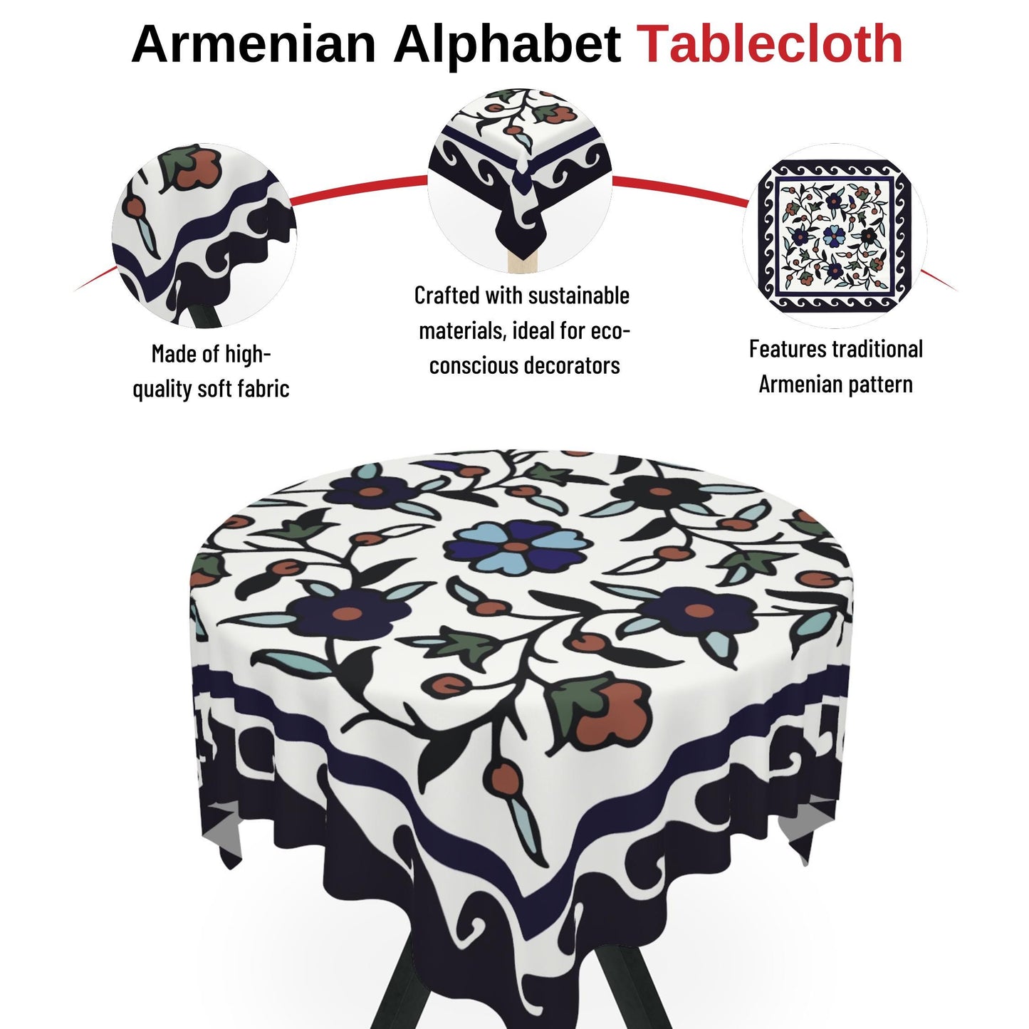 Armenian Tablecloth - Iznik Turkish Pattern Table Cover | Boho Home Decor Gift