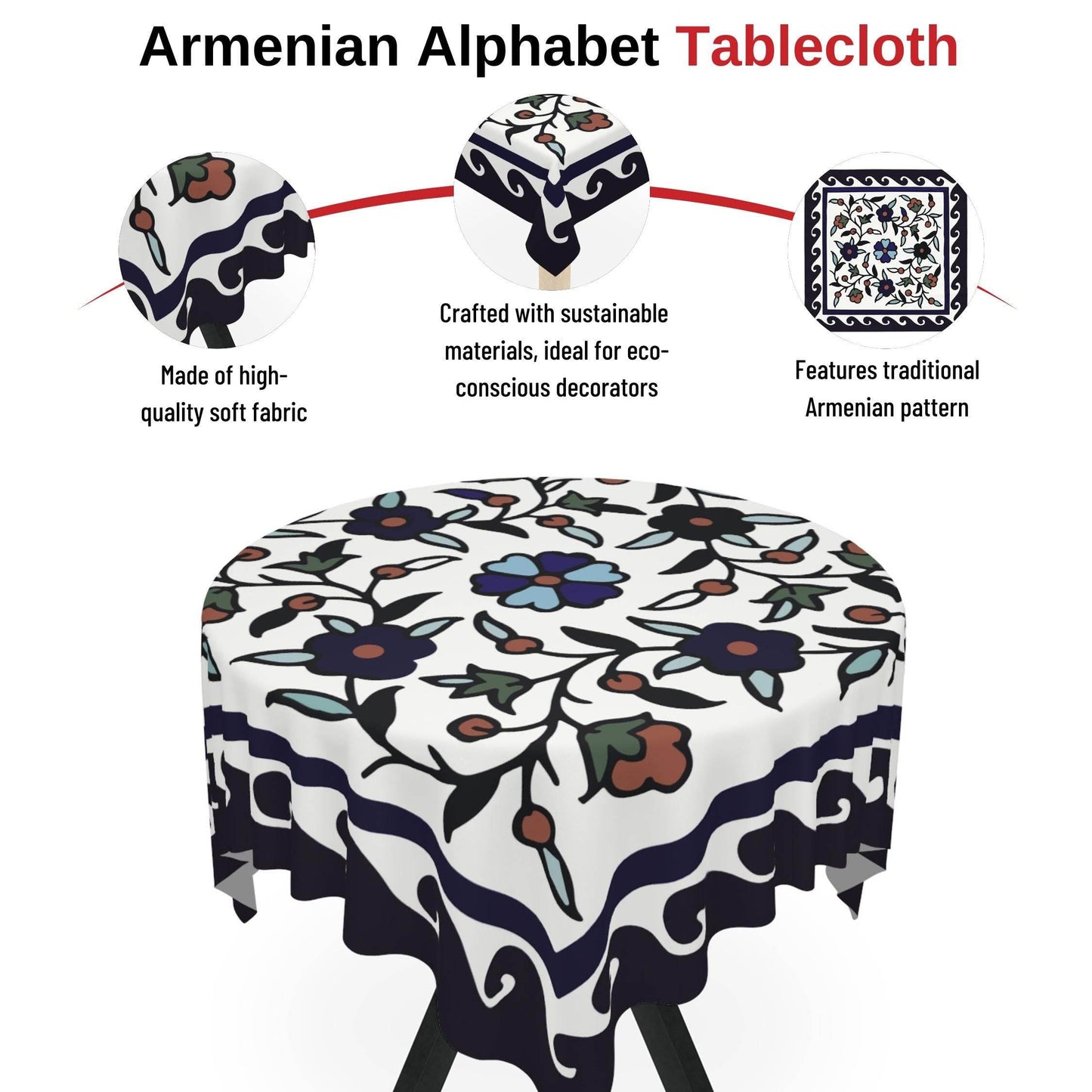 Armenian Tablecloth - Iznik Turkish Pattern Table Cover | Boho Home Decor Gift - timelessbohochic.com