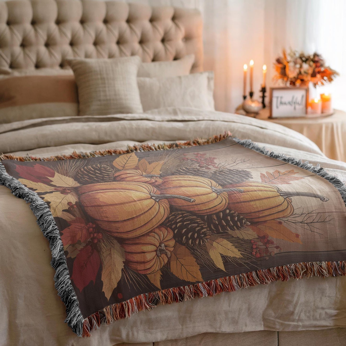 Thanksgiving Woven Blanket, Fall Decor Room Decor, Pumpkins Couch Throw, Autumn Home Accent, Harvest Season Gift, Gift for Mom, Mum, Mamma