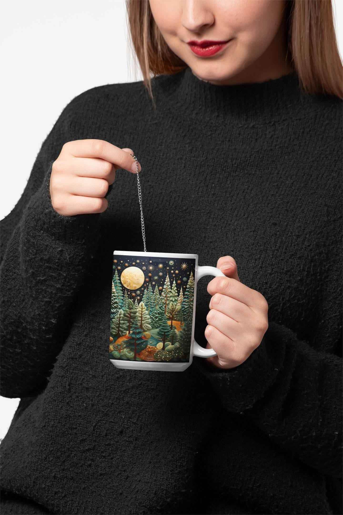 Winter Landscape Mug - Cozy Ceramic Coffee Cup With Pine Tree Design - timelessbohochic.com