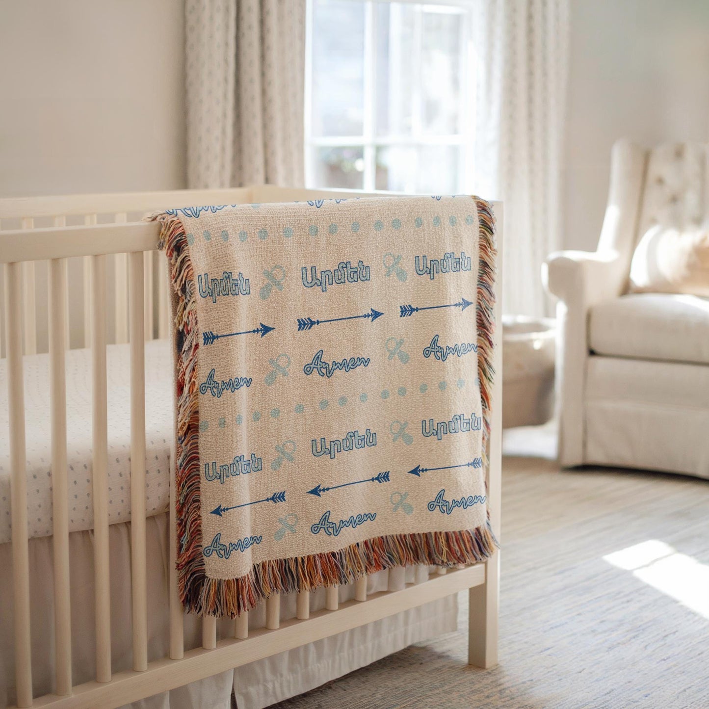 Personalized Baby Blanket - Cotton Crib Coverlet | Soft Newborn Throw Gift