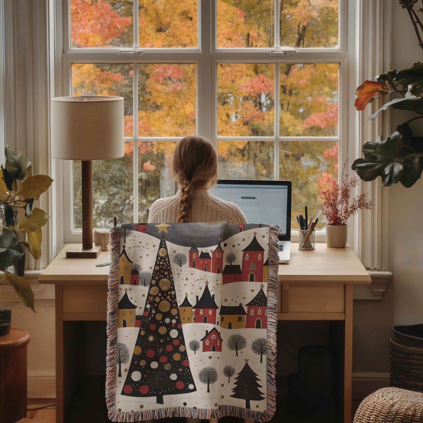 Christmas Village Tapestry - Cozy Cotton Blanket with Festive Wall Decor Accent - timelessbohochic.com