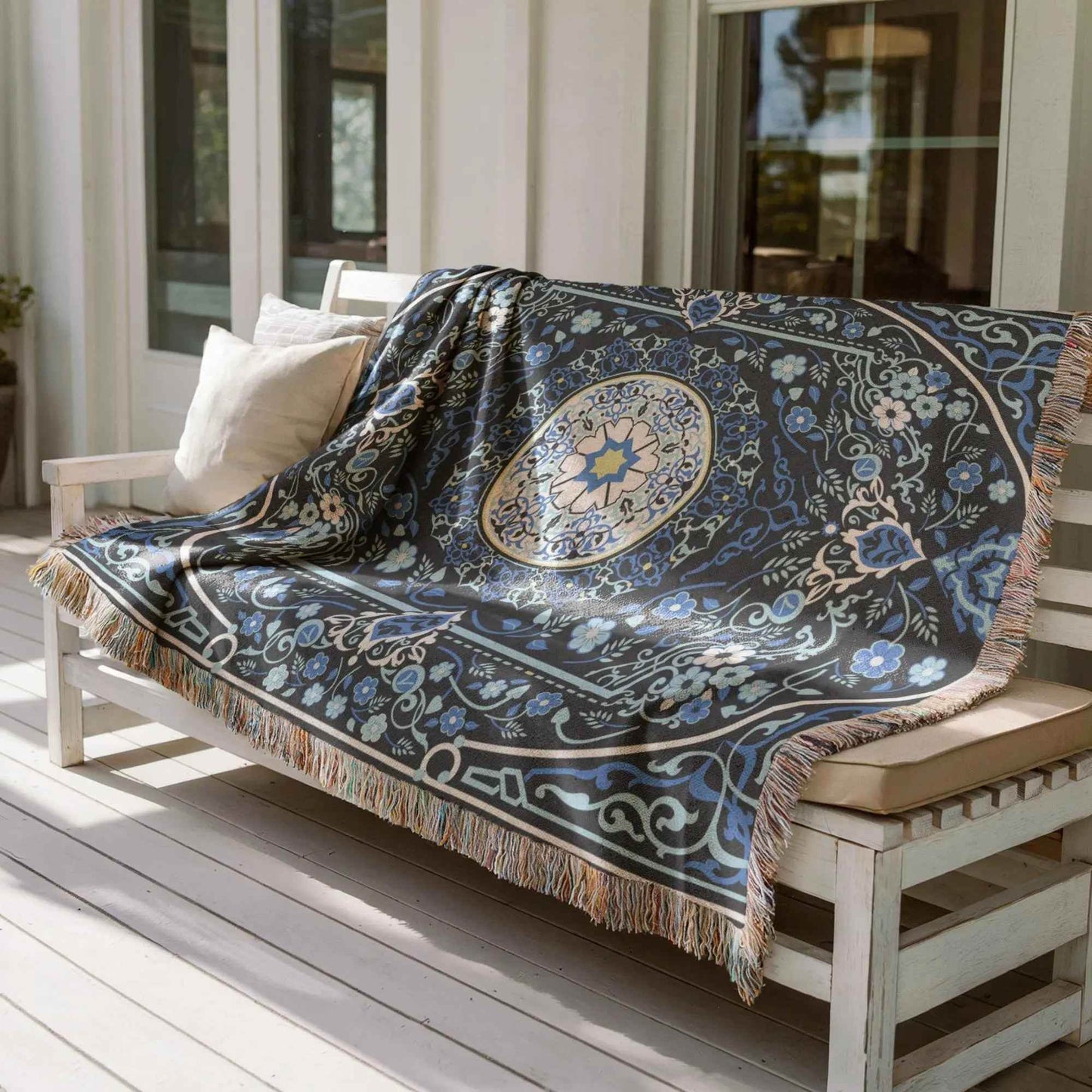 Turkish Rug Throw Blanket - Cotton Boho Home Decor With Colorful Fringed Edges - timelessbohochic.com