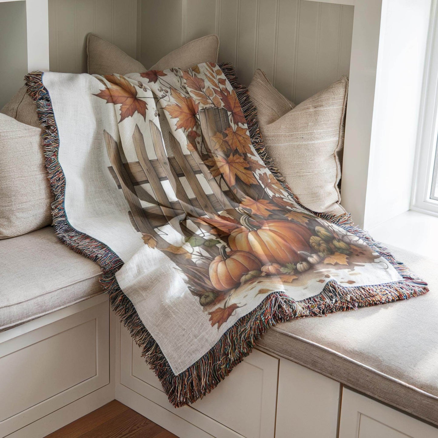 Thanksgiving Couch Blanket, Fall Leaves Sofa Throw, Harvest Season Cover, Cotton Woven Throw, Warm Farmhouse Decor, Thanksgiving Gift Idea - timelessbohochic.com