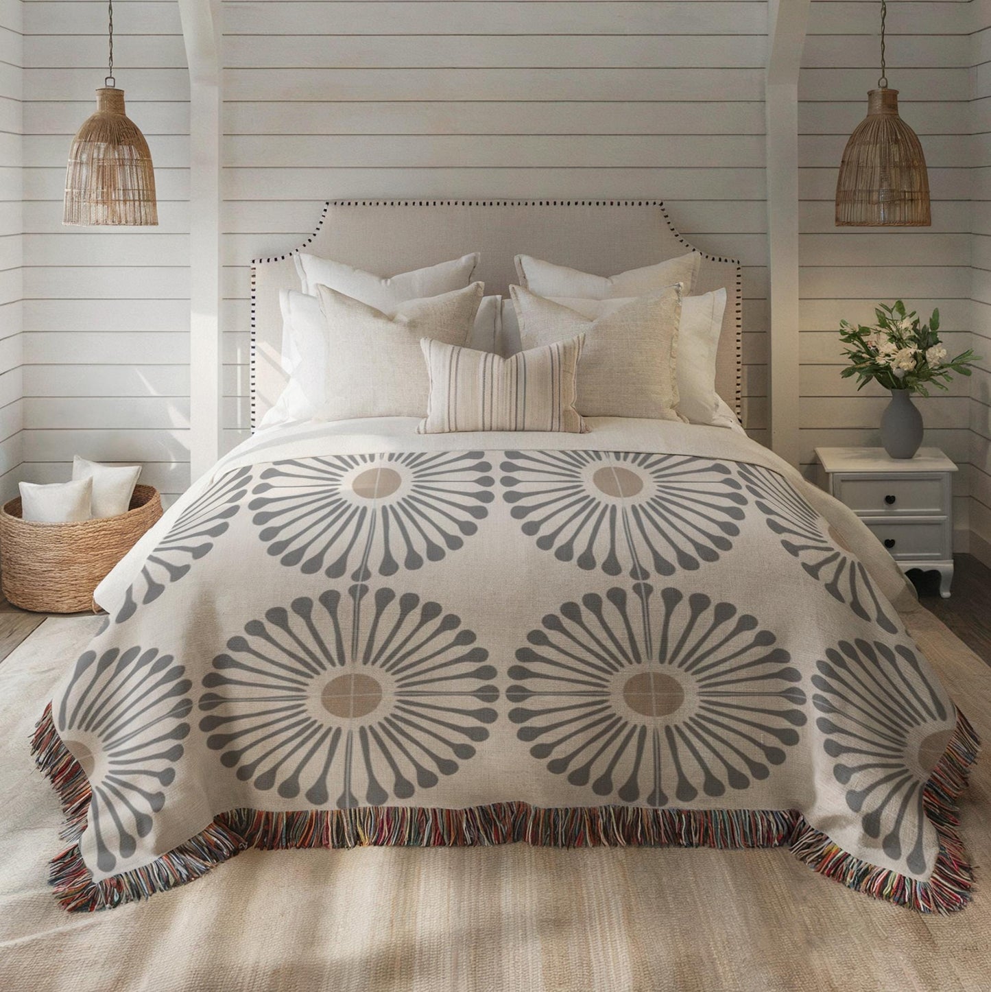 Minimalist Bedding Set – Woven Cotton Blanket & Accent Pillow | Cozy Living Room Decor