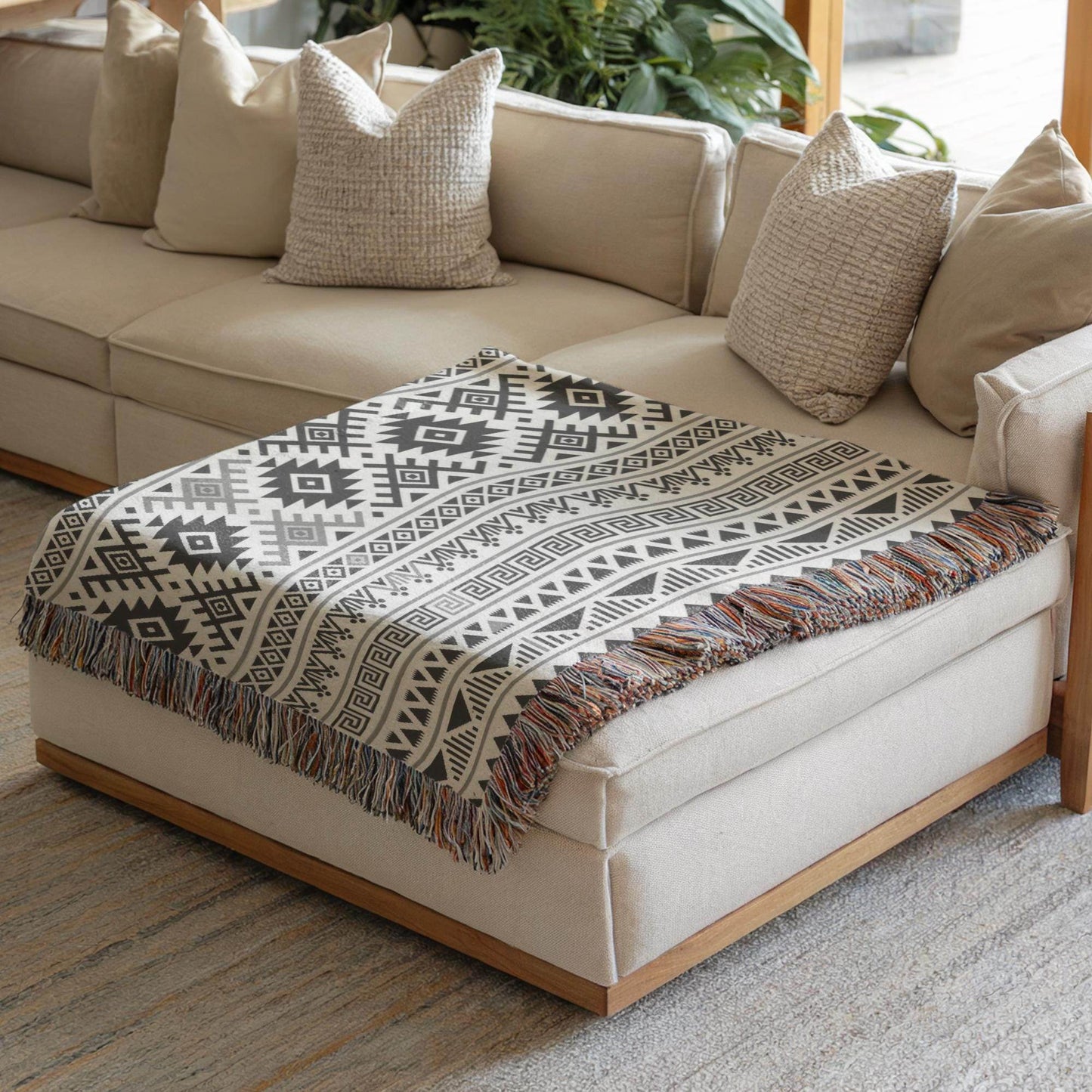 Ikat Throw Blanket - Tribal Throw Blanket | Boho Chic Cotton Fringed Sofa Cover - timelessbohochic.com