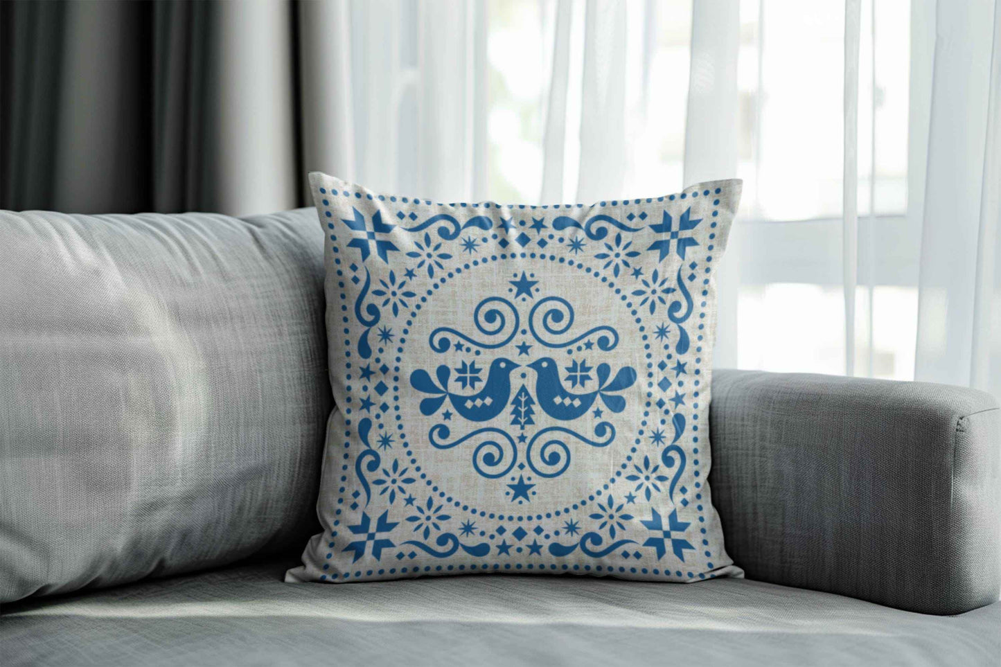 Blue Bird Cushion - Scandinavian Throw Pillow | Cozy Sofa Cushion, Double Sided Design - timelessbohochic.com