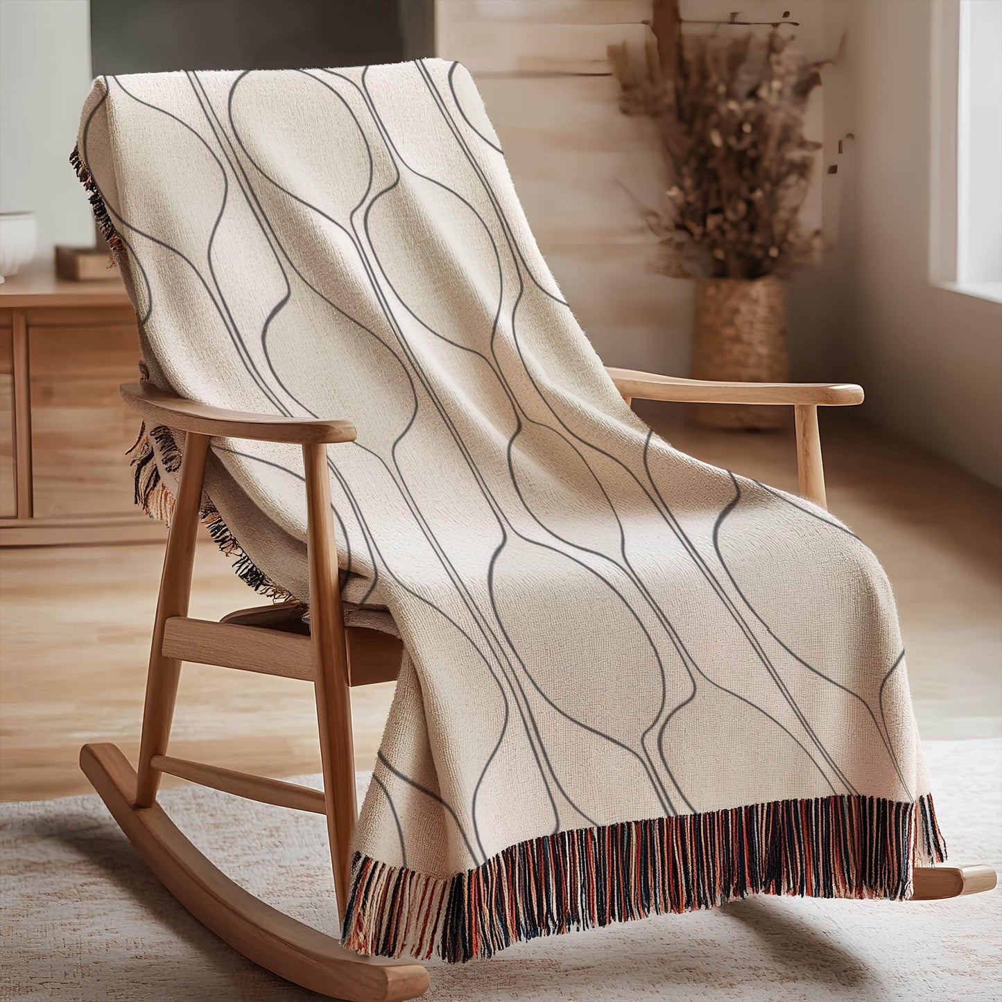 Mid Century Modern Tapestry - Woven Cotton Wall Hanging With Boho Fringed Edges - timelessbohochic.com