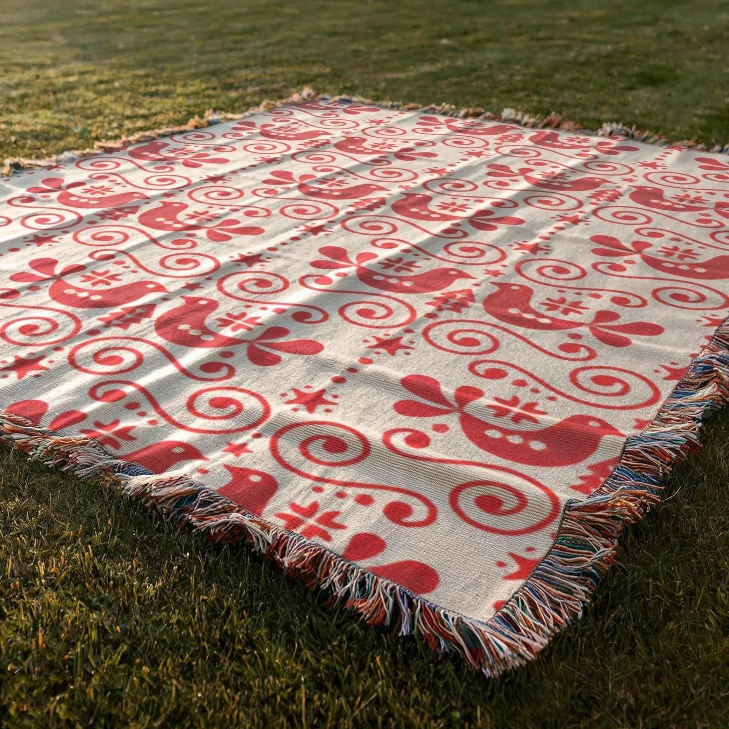 Woven Cotton Blanket – Scandinavian Decor Soft Cotton Throw Blanket With Bird Motif - timelessbohochic.com
