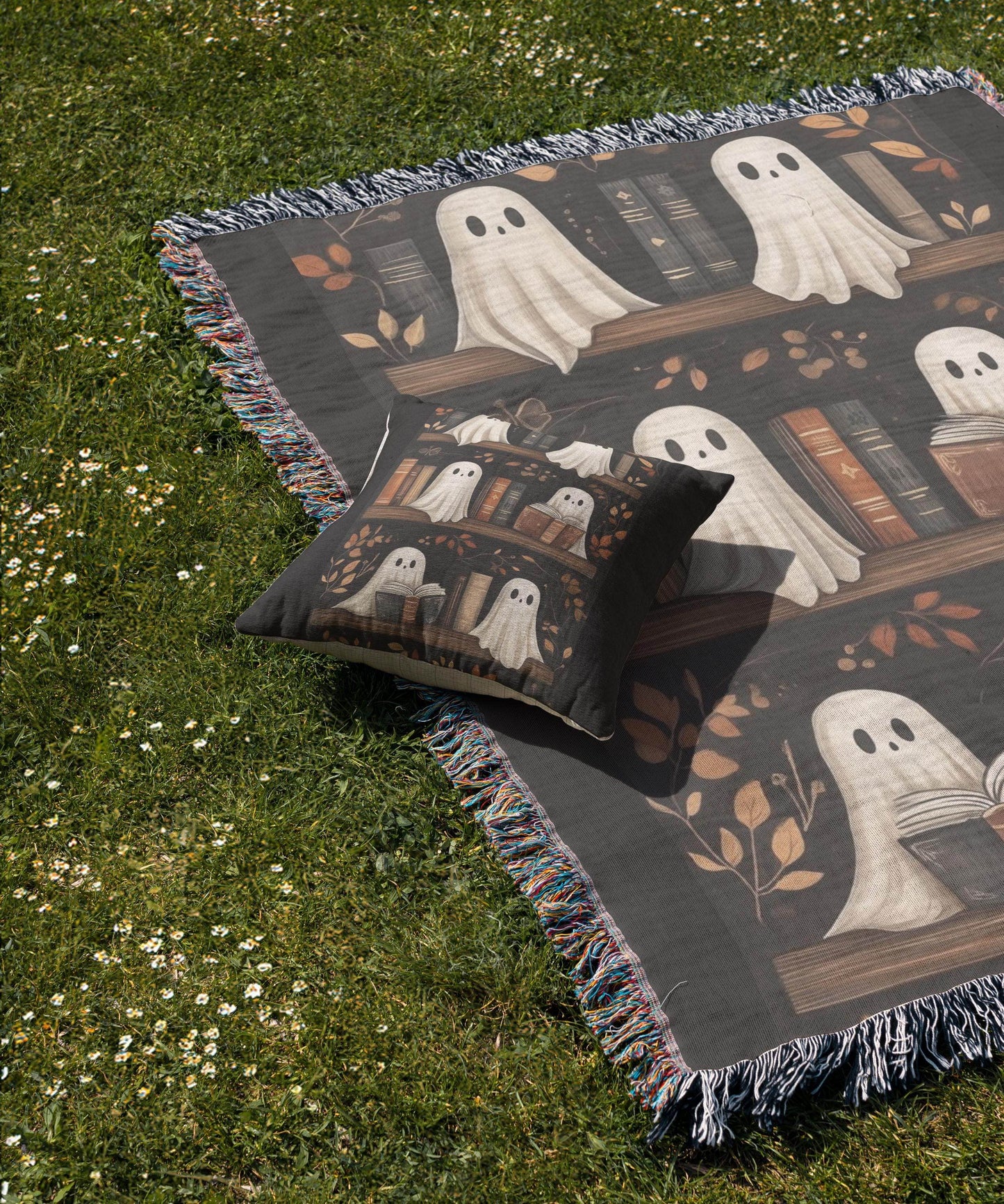 Ghost Blanket Halloween Throw - Cozy Woven Cotton Bedding for Spooky Nights - timelessbohochic.com