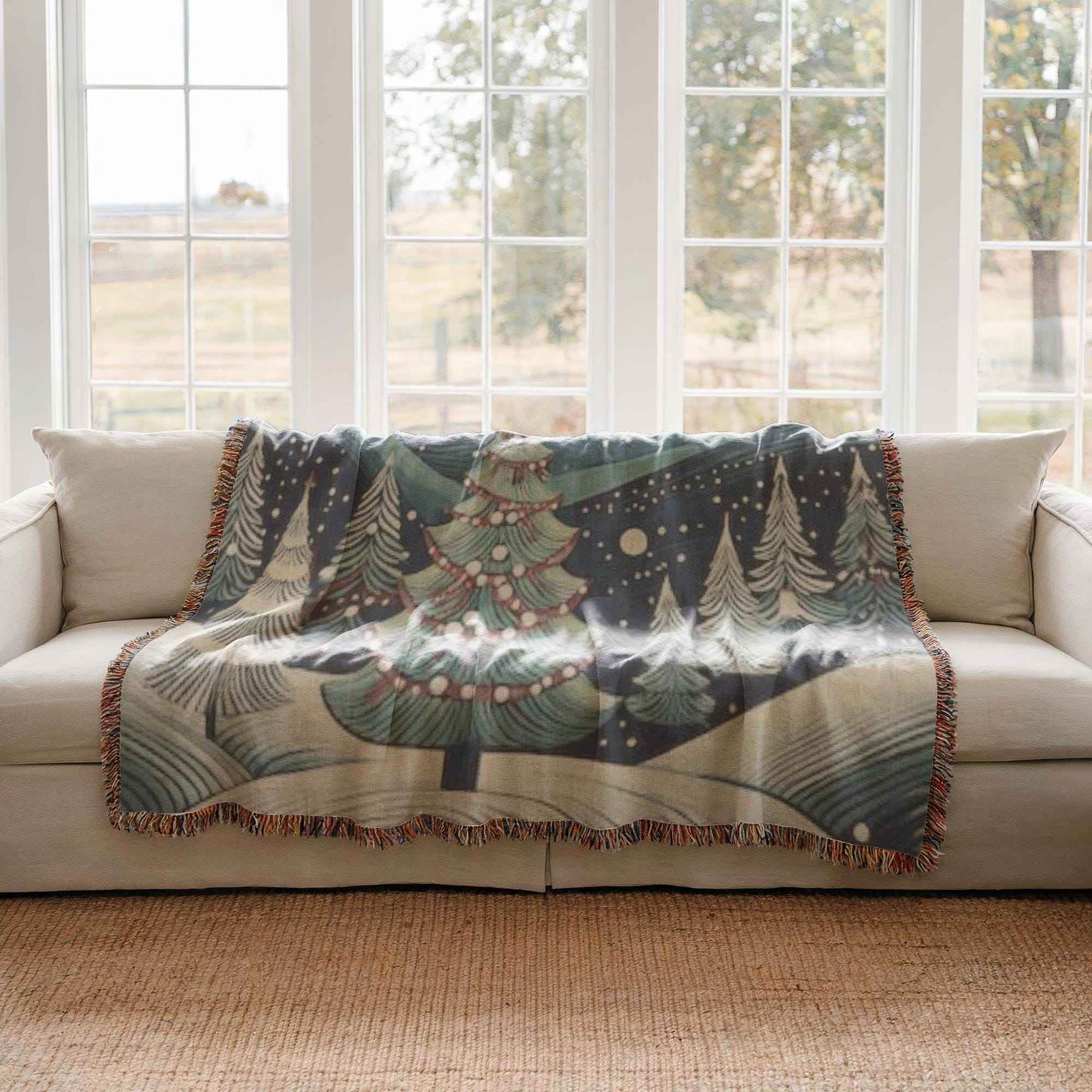 Festive Throw Blanket – Christmas Tree Blanket With Fringed Edge For Cozy Winter Nights - timelessbohochic.com