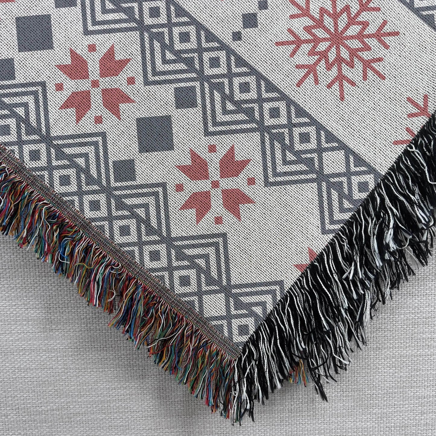 Scandi Woven Blanket – Cotton Throw Blanket with Snowflake Pattern, Cozy Winter Throw - timelessbohochic.com