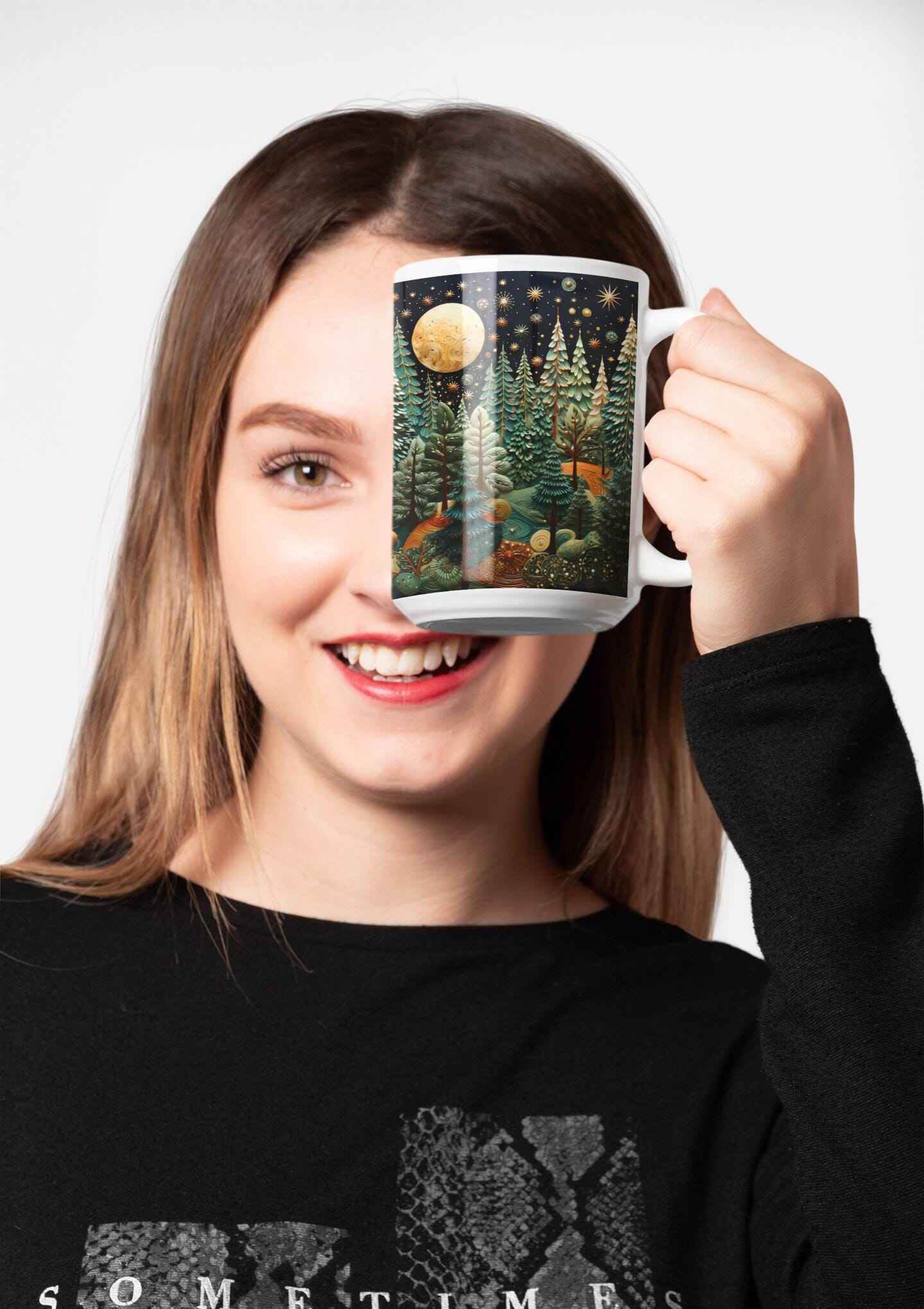 Winter Landscape Mug - Cozy Ceramic Coffee Cup With Pine Tree Design - timelessbohochic.com
