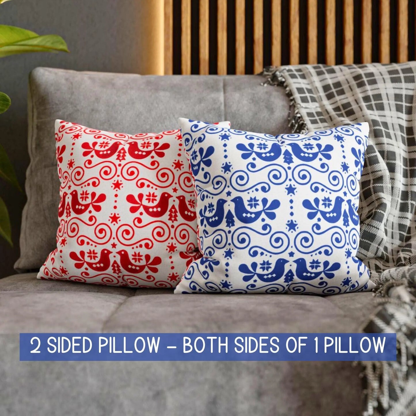 Swedish Folk Art Pillowcase – Scandinavian Throw Pillow Cover | Two-Sided Cushion
