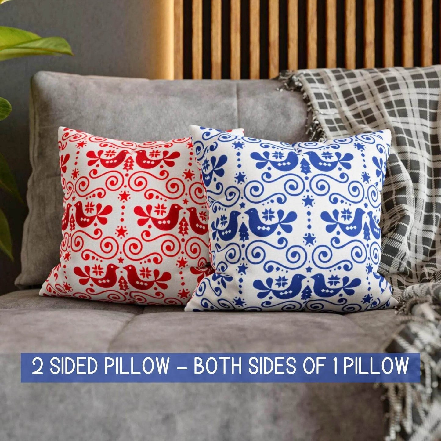 Swedish Folk Art Pillowcase – Scandinavian Throw Pillow Cover | Two-Sided Cushion - timelessbohochic.com