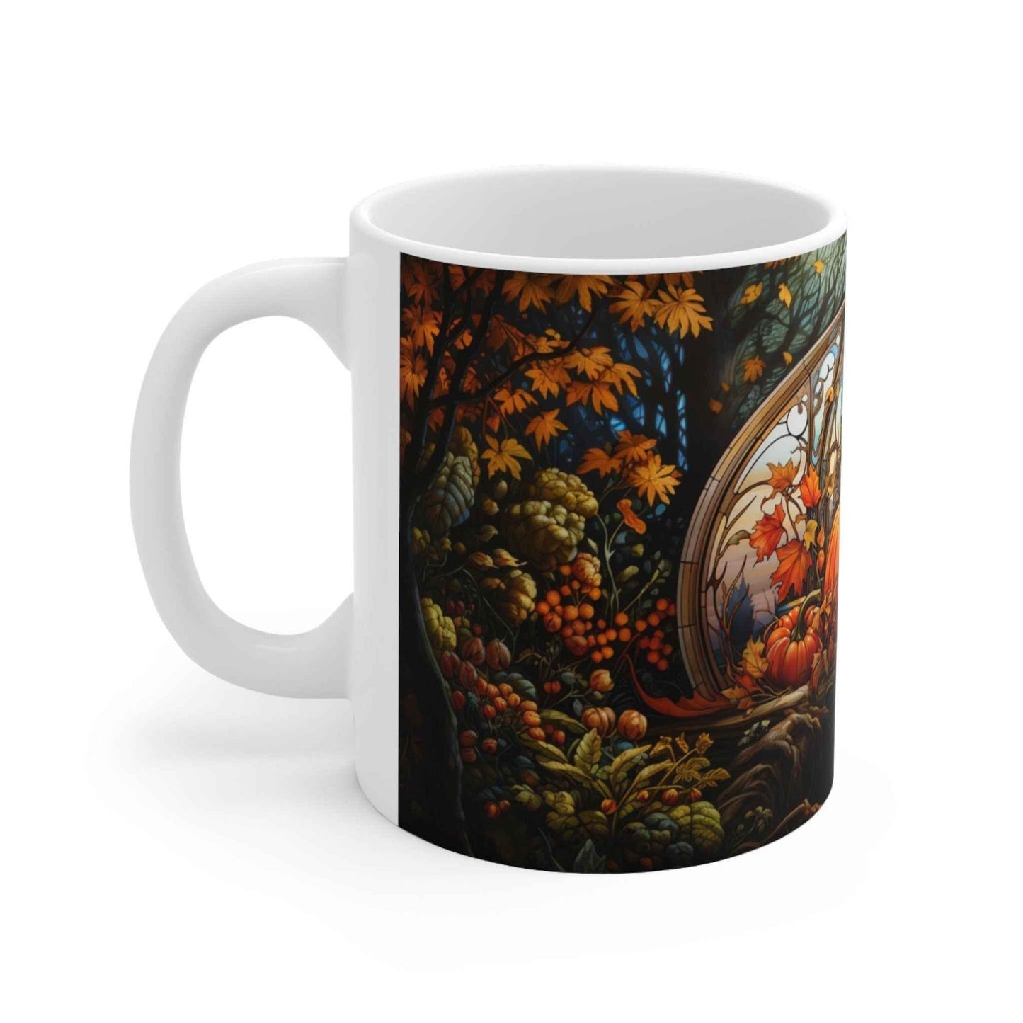 Fall Pumpkin Mug - Personalized Ceramic Mug With Stained Glass Design, 11oz - timelessbohochic.com