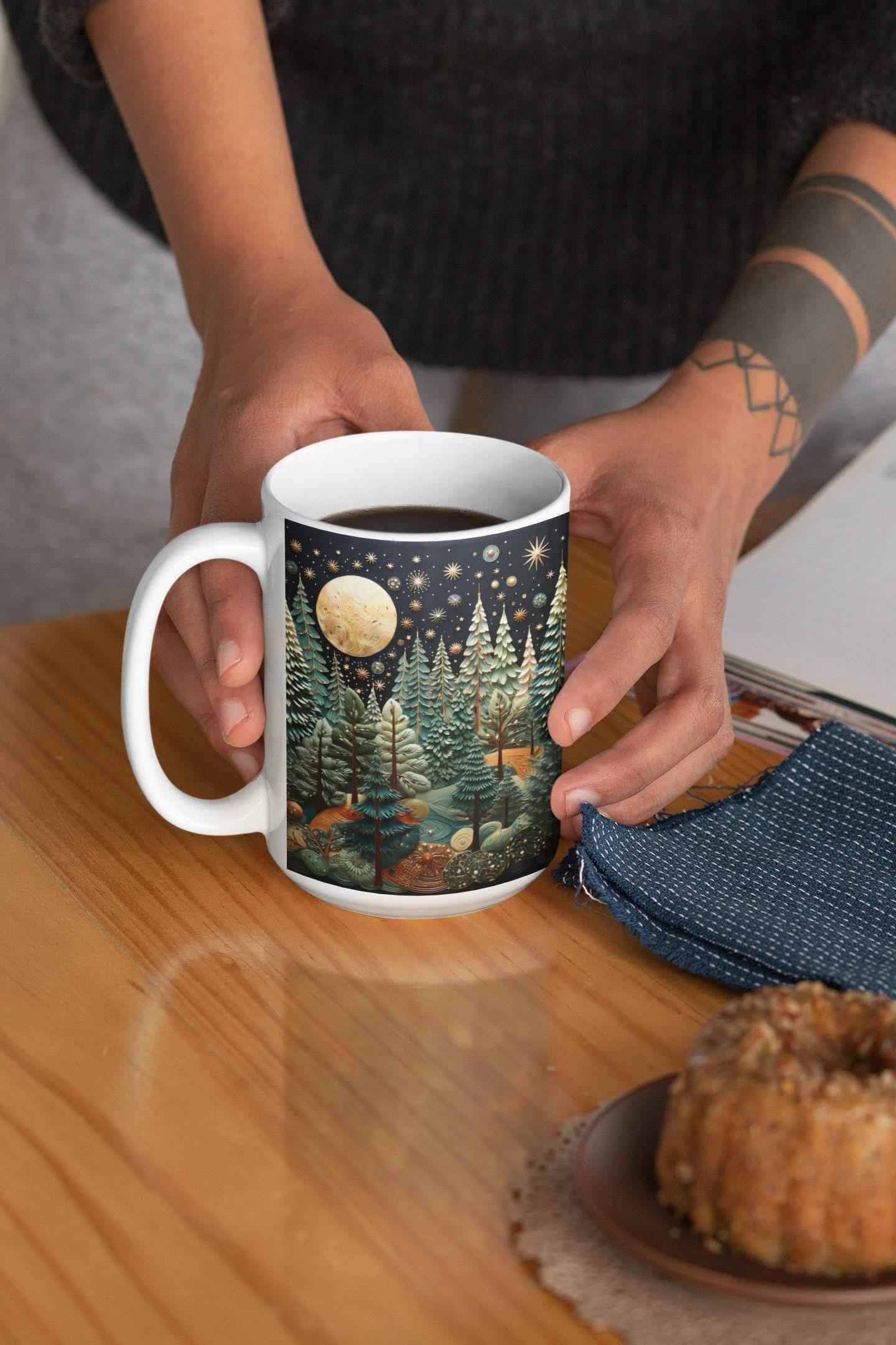 Winter Landscape Mug - Cozy Ceramic Coffee Cup With Pine Tree Design - timelessbohochic.com