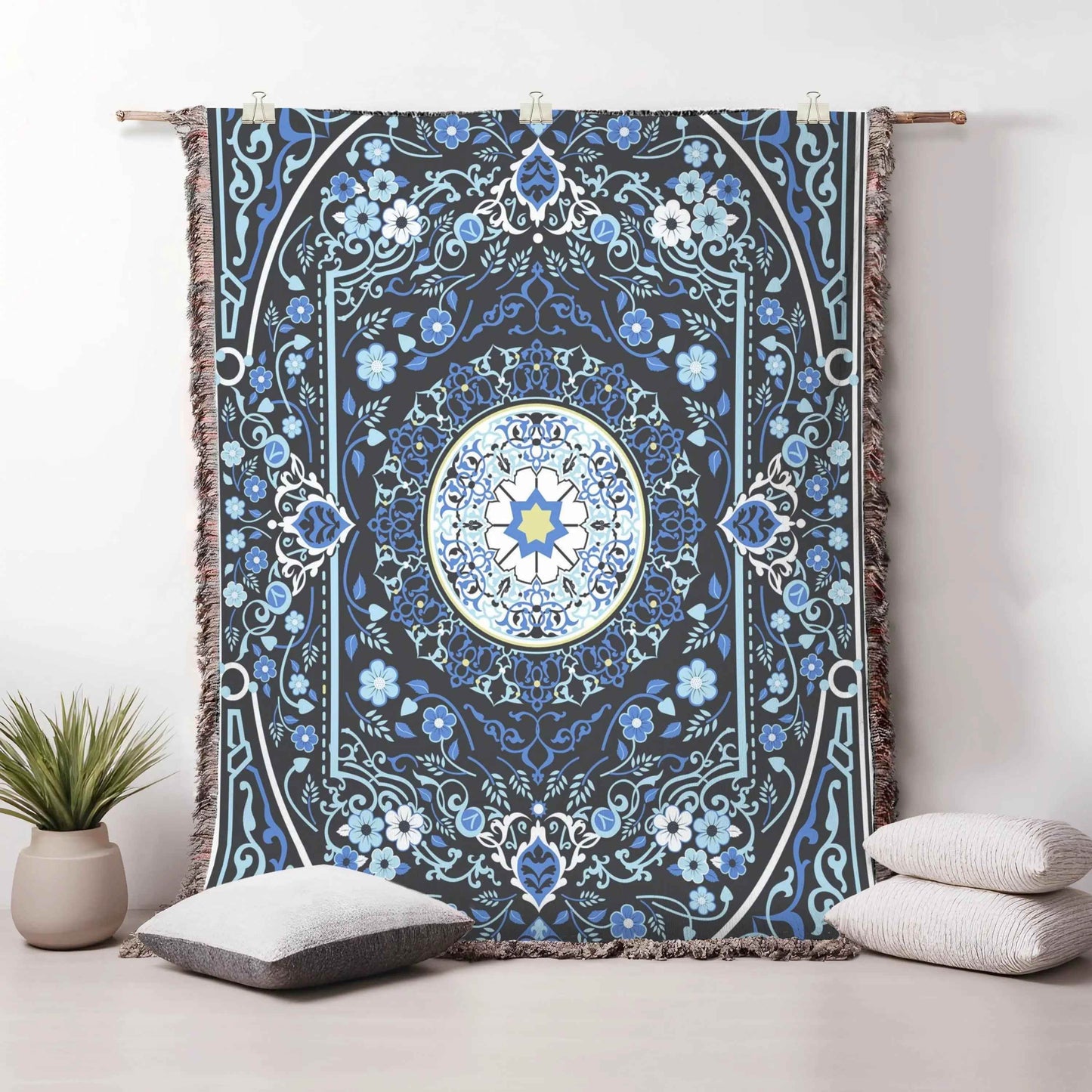 Turkish Rug Throw Blanket - Cotton Boho Home Decor With Colorful Fringed Edges - timelessbohochic.com