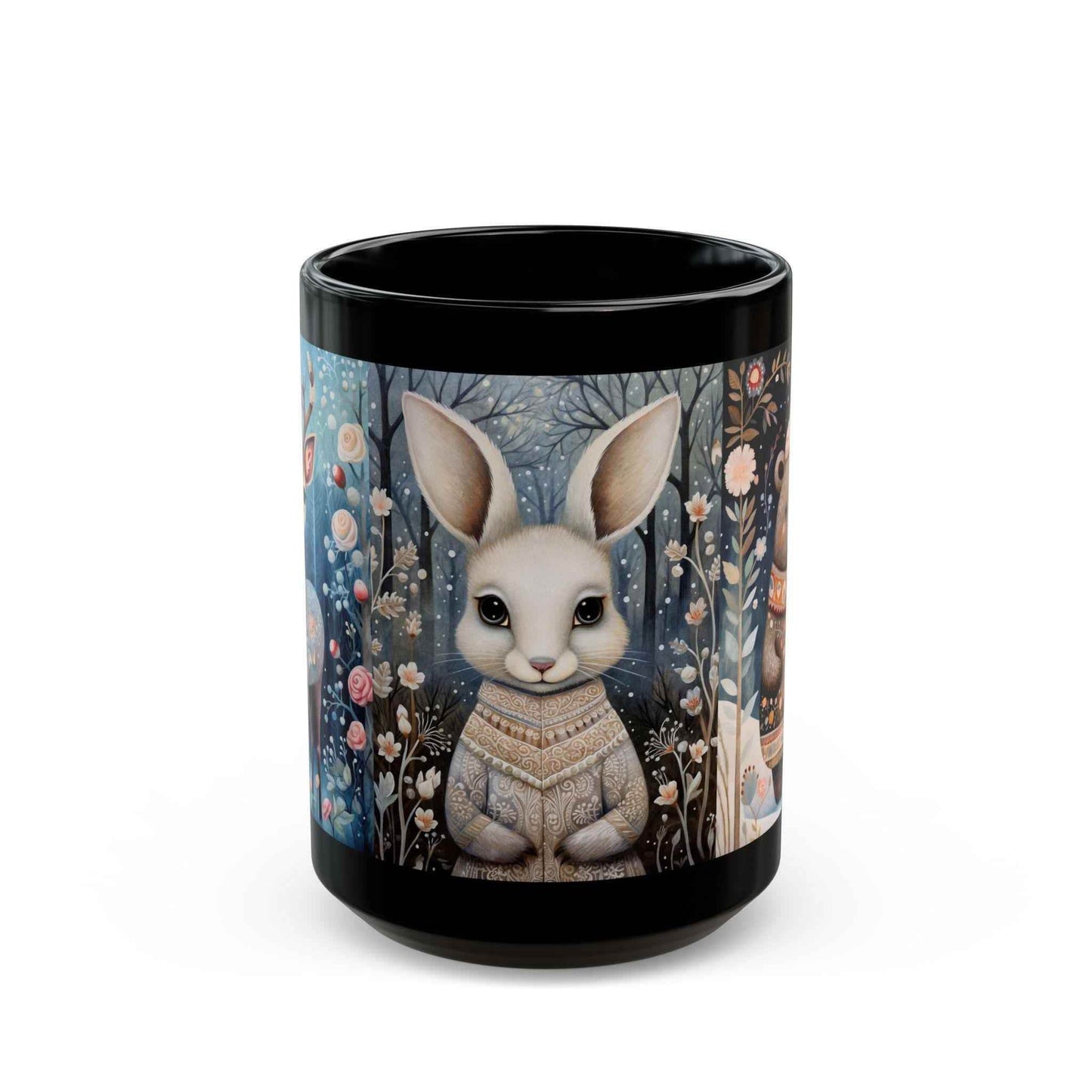 Scandinavian Folk Art Mug – Vintage Woodland Animals Ceramic Coffee Cup | Cozy Hygge Gift - timelessbohochic.com