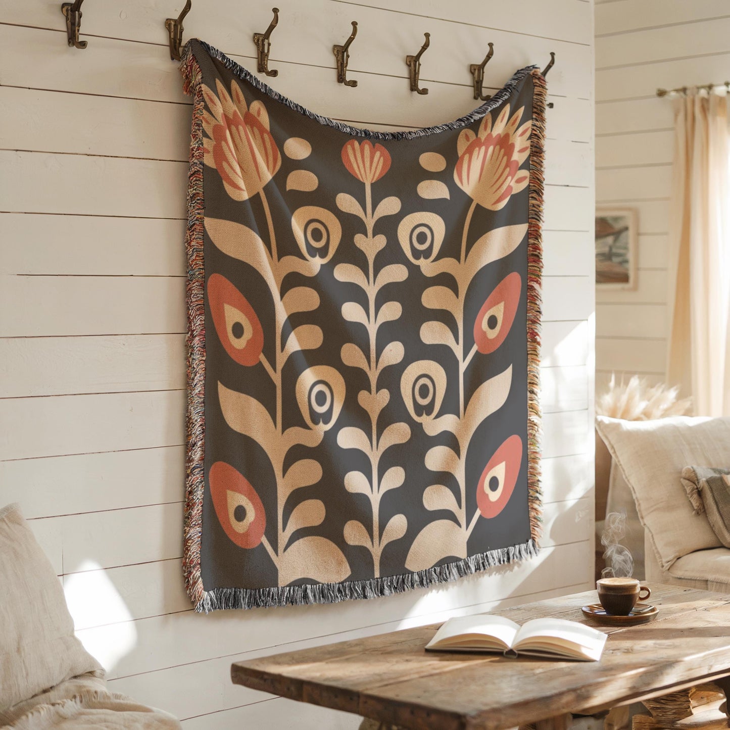 Matisse Inspired Tapestry - Woven Cotton Blanket With Floral Bouquet Wall Art