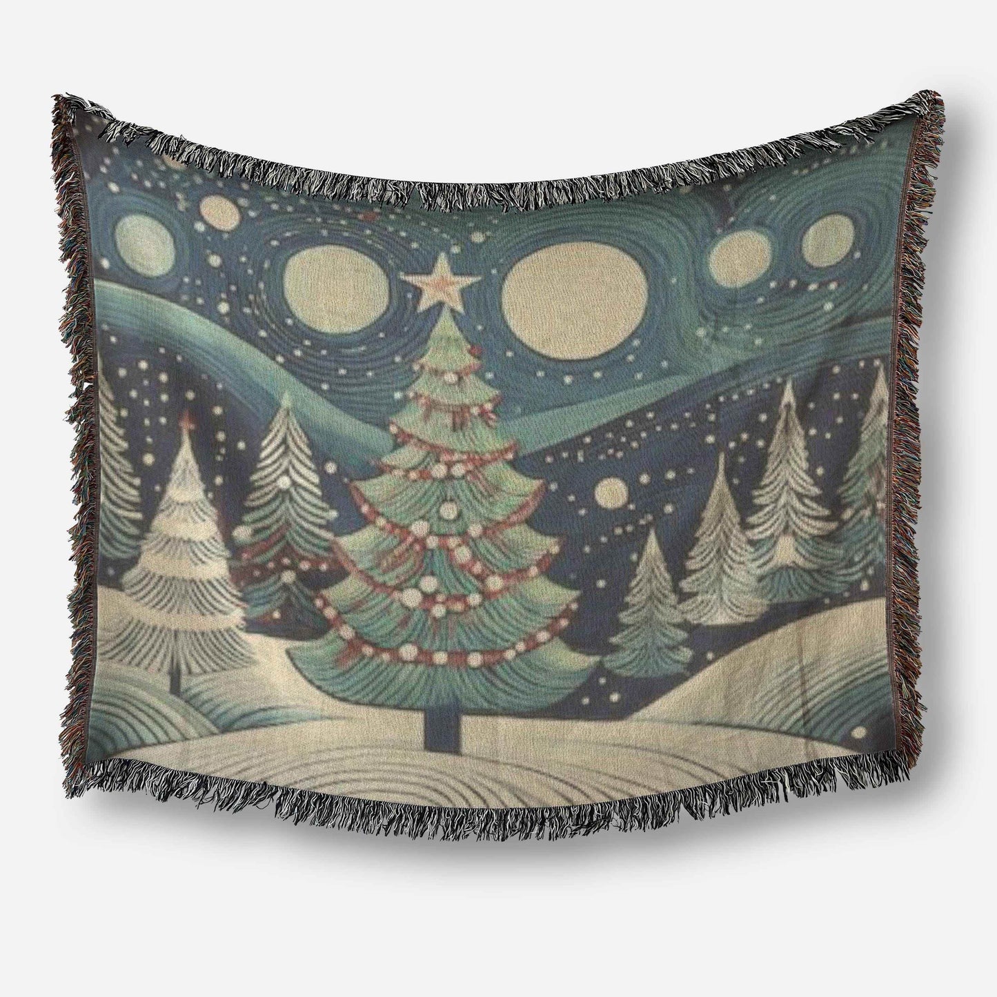 Festive Forest Wall Hanging – Christmas Tree Art Woven Cotton Throw Blanket - timelessbohochic.com