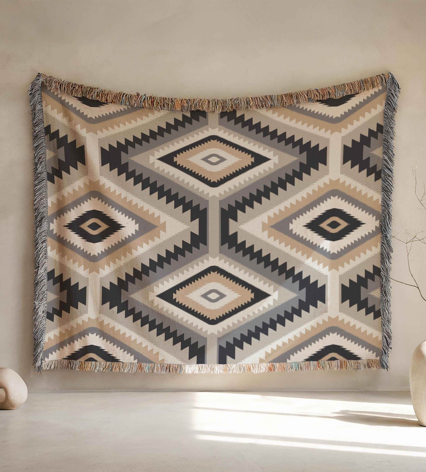 Southwestern Cotton Tapestry – Cozy Boho Wall Hanging with Geometric Tribal Pattern - timelessbohochic.com