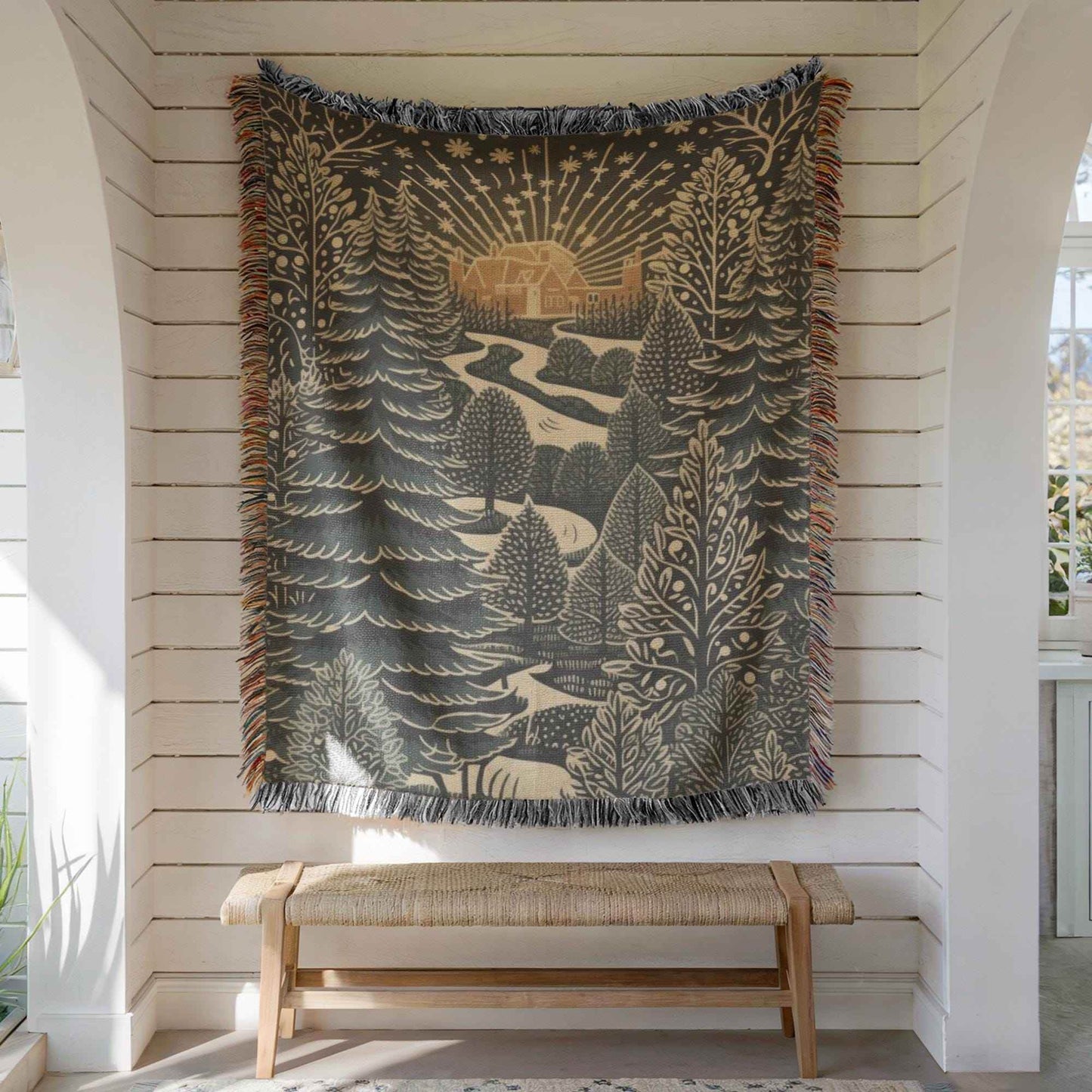 Christmas Trees Tapestry - Festive Season Gift | Cozy Cabin Decor, Woven Cotton Throw - timelessbohochic.com