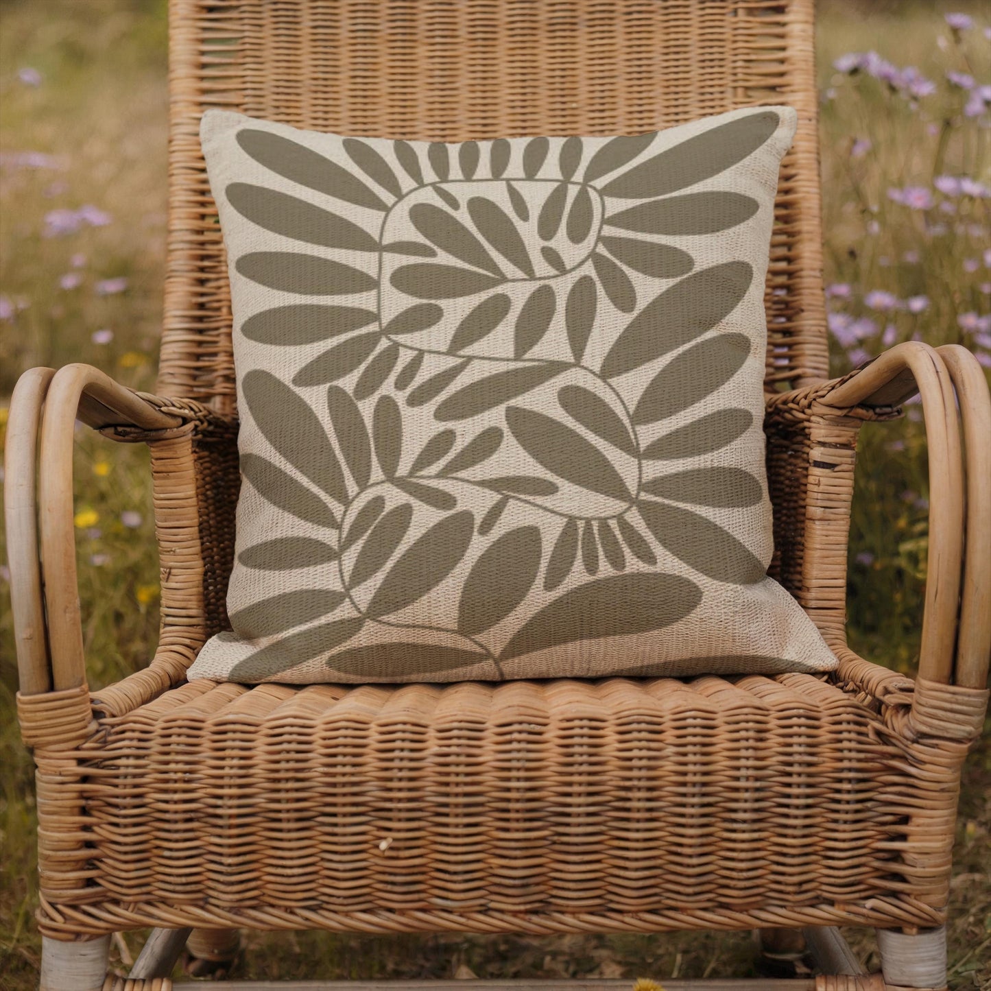 Woven Pillow - Mid Century Cushion with Scandi Leaves Pattern | Durable Cotton Blend