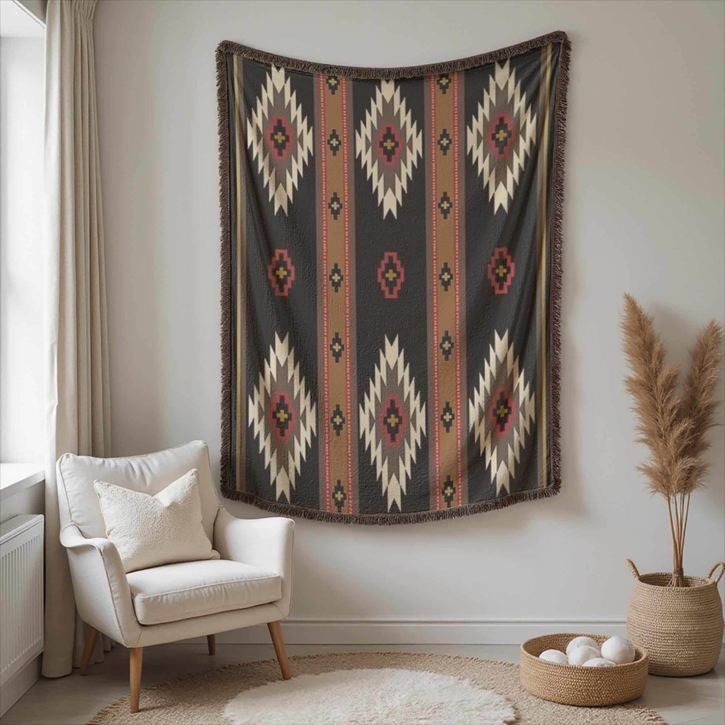 Southwestern Woven Tapestry - Tribal Couch Throw With Colorful Fringed Edges - timelessbohochic.com