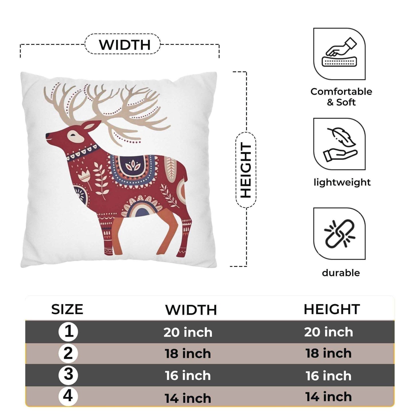 Scandi Reindeer Pillow Cover - Cozy Nordic Winter Cushion With Concealed Zipper - timelessbohochic.com