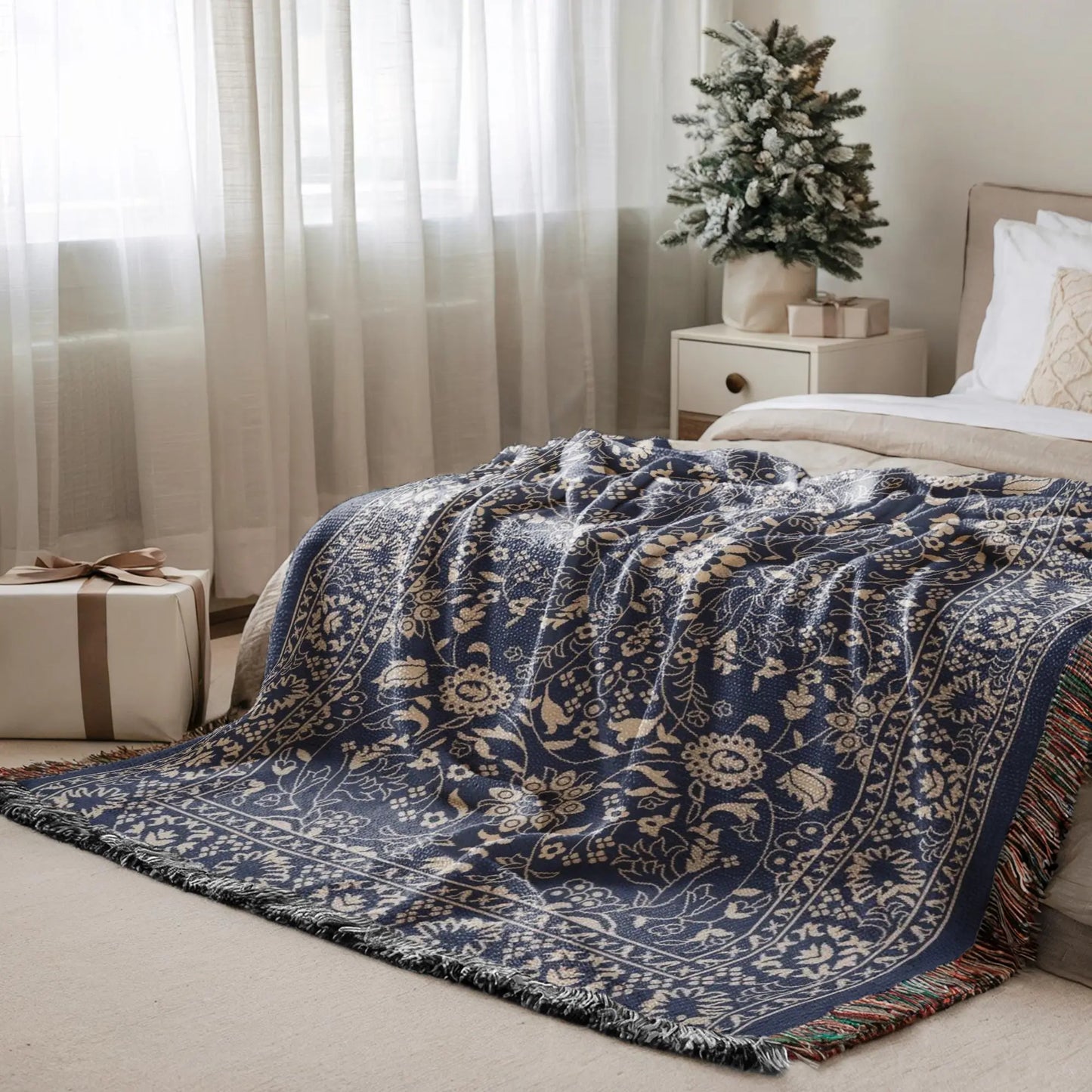 Persian Rug Pillow Blanket – Cotton Throw Blanket with Boho Living Room Decor