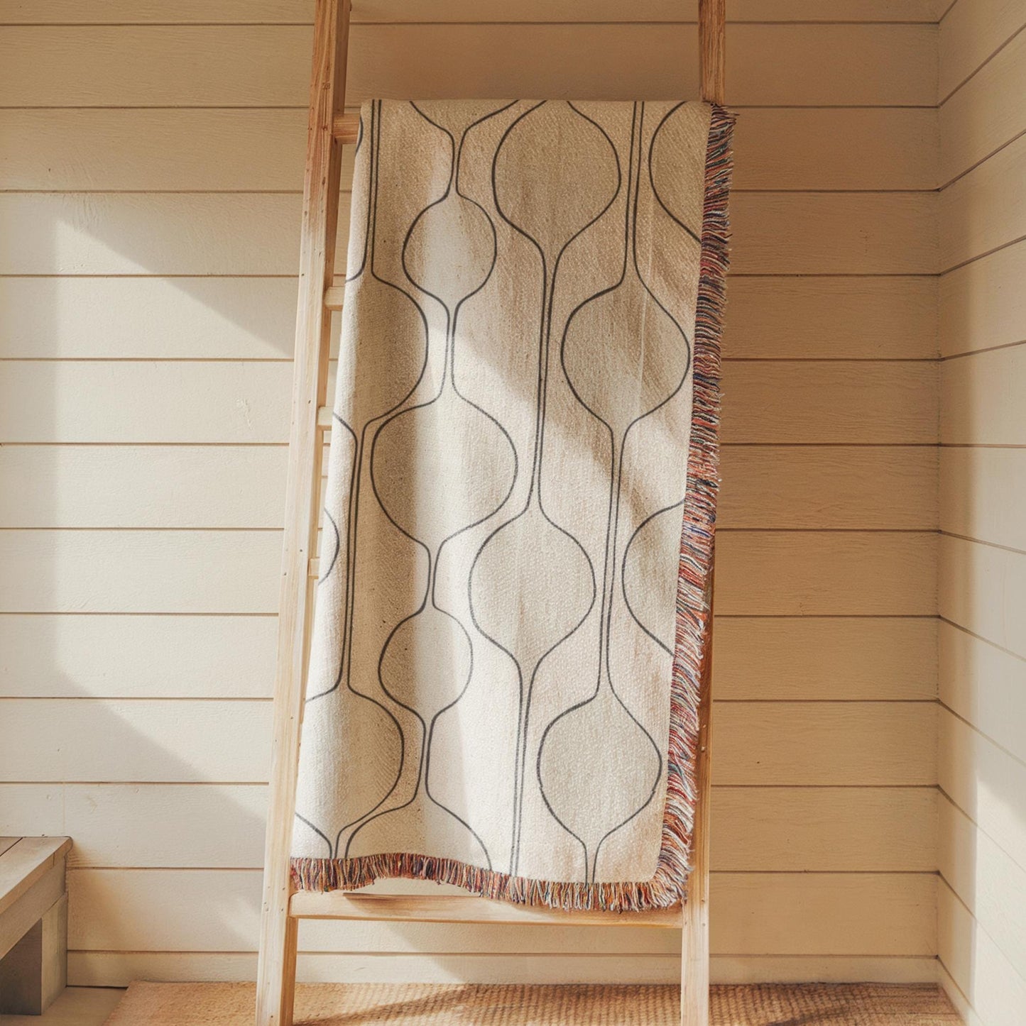 Mid Century Modern Tapestry - Woven Cotton Wall Hanging With Boho Fringed Edges