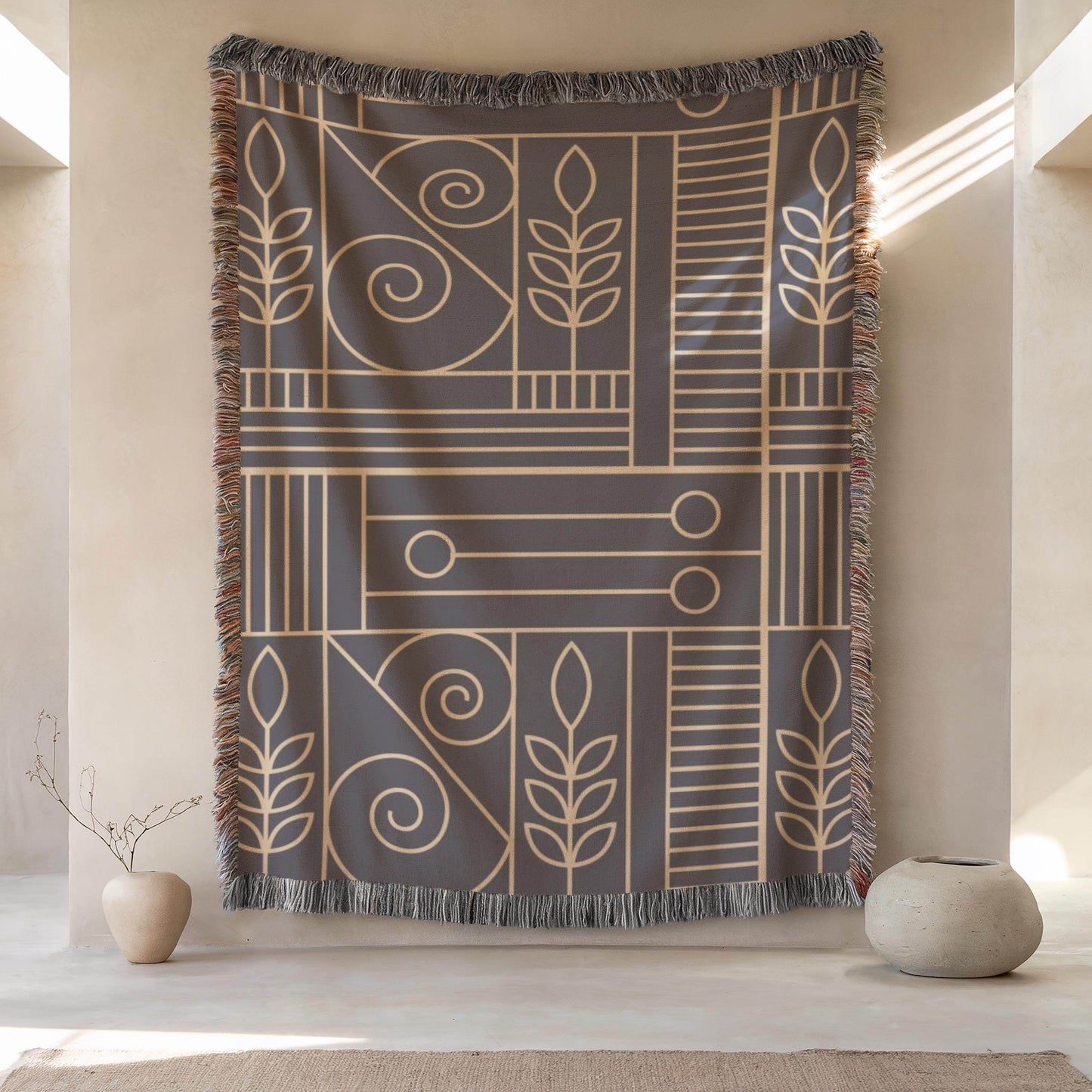 Modern Throw Blanket Set – Geometric Pattern Woven Cotton Blanket with Accent Pillow - timelessbohochic.com