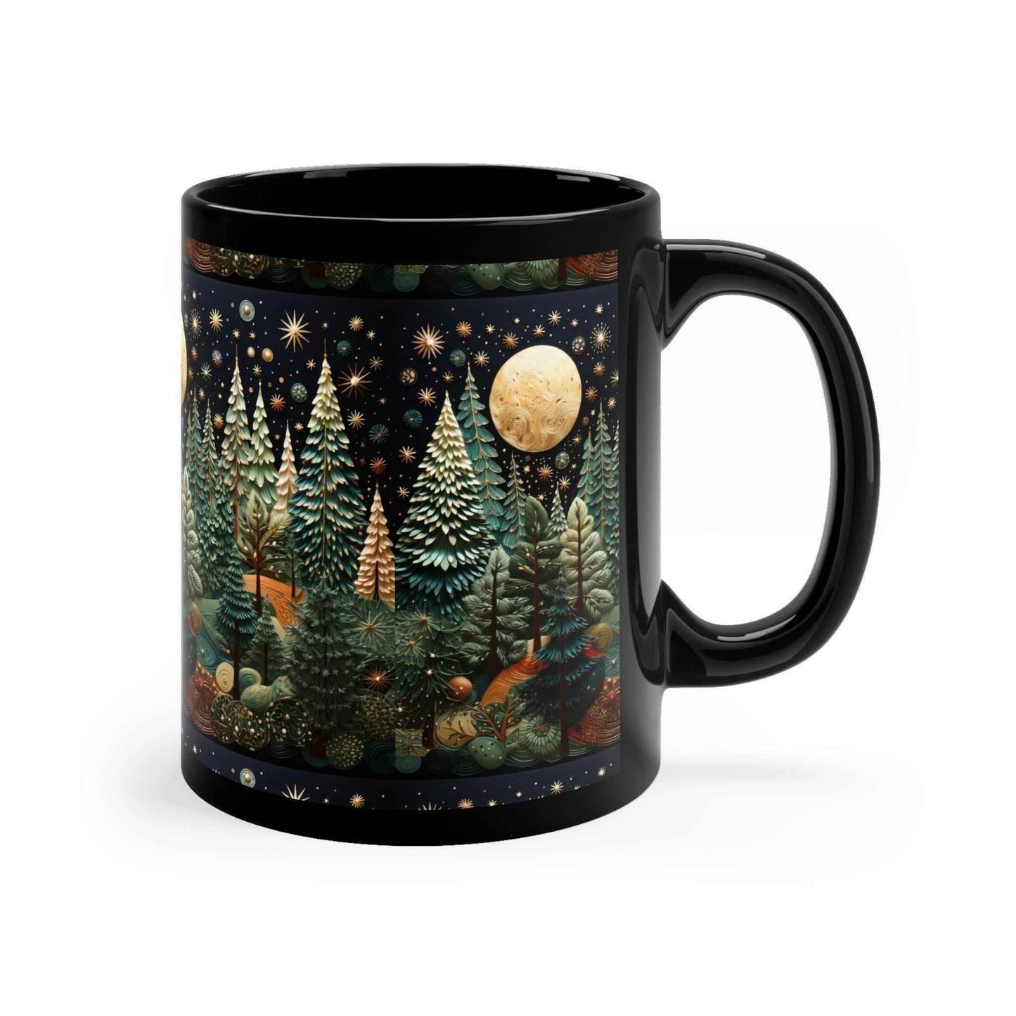 Moon and Stars Coffee Mug - Hand Painted Ceramic Boho Black Latte Cup - timelessbohochic.com