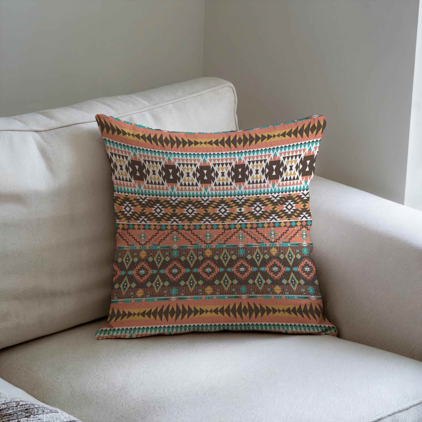 Ikat Cotton Throw Pillow - Cozy Rustic Cushion With Woven Texture & Colorful Fringed Edges - timelessbohochic.com