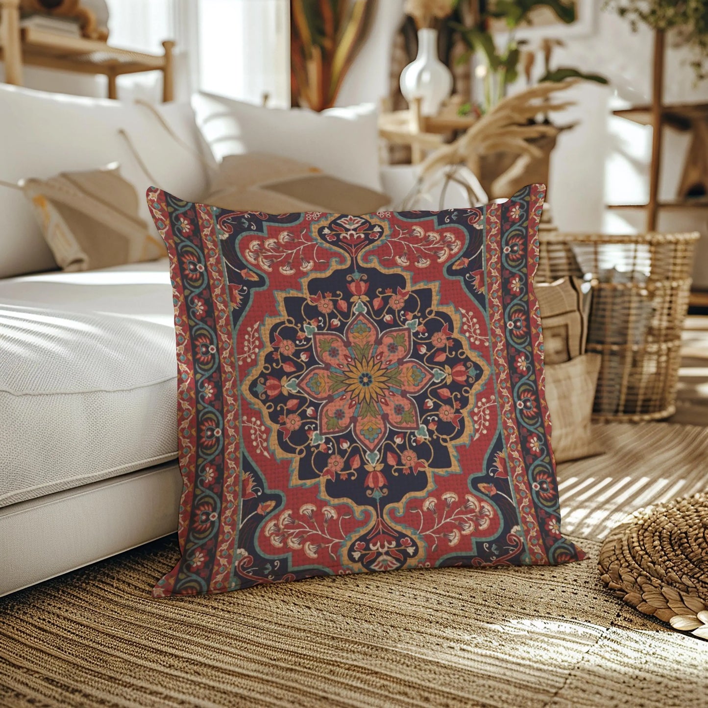 Turkish Rug Pillow - Woven Throw Pillow | Middle Eastern Decor Accent Cushion Cover