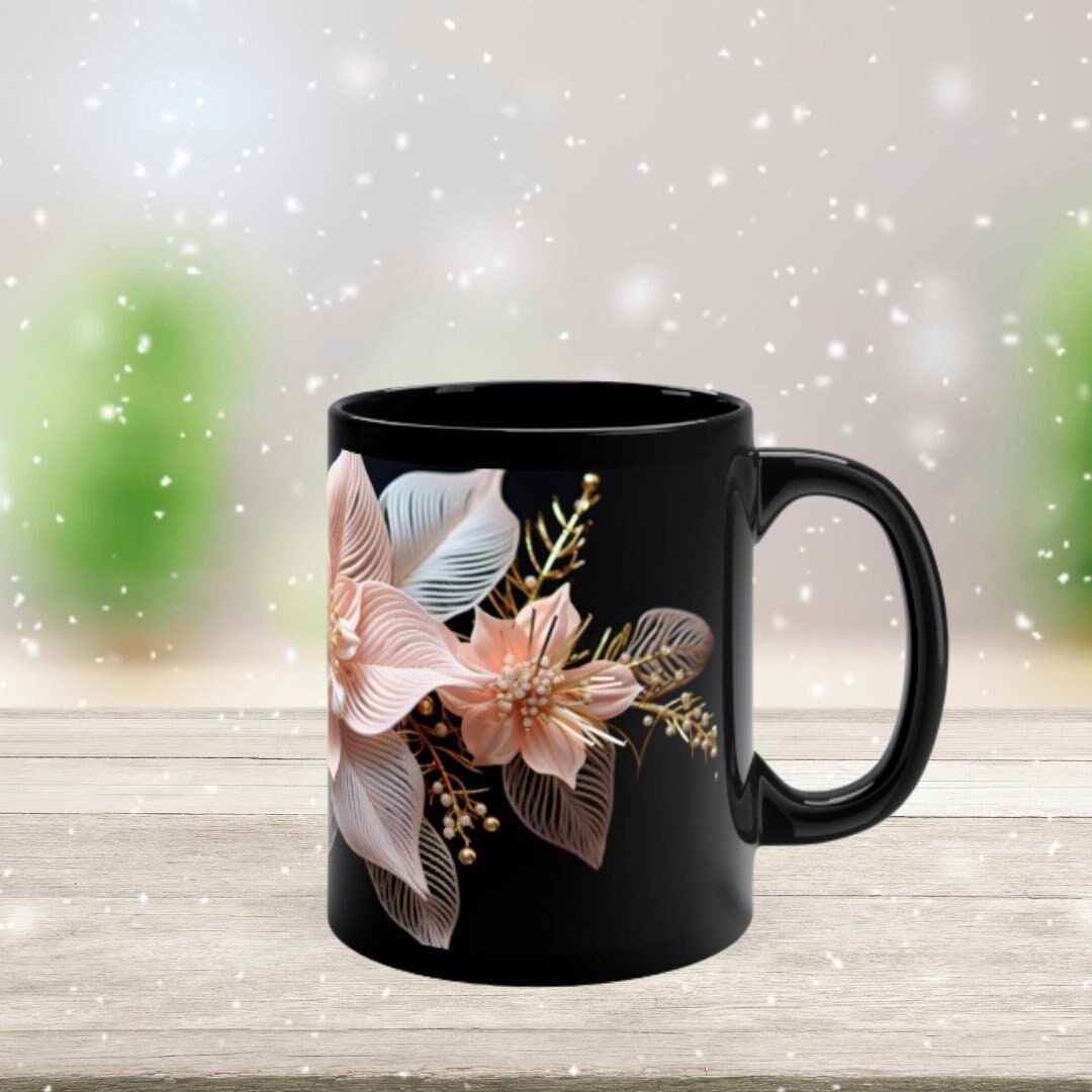 Festive Pink Poinsettia Mug – Ceramic Holiday Coffee Cup for Cozy Winter Drinks - timelessbohochic.com