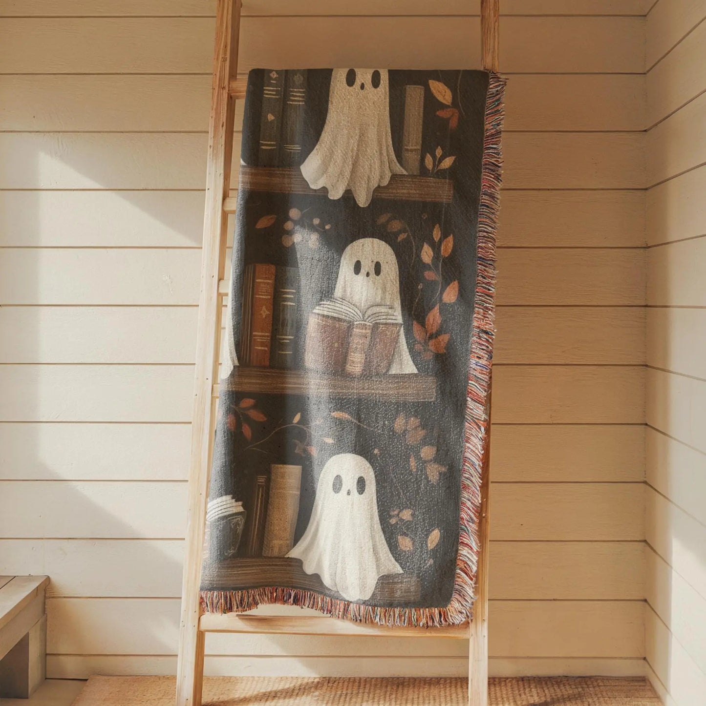 Halloween Tapestry Decor – Spooky Ghost Wall Art | Cozy Cotton Bookshelf Hanging