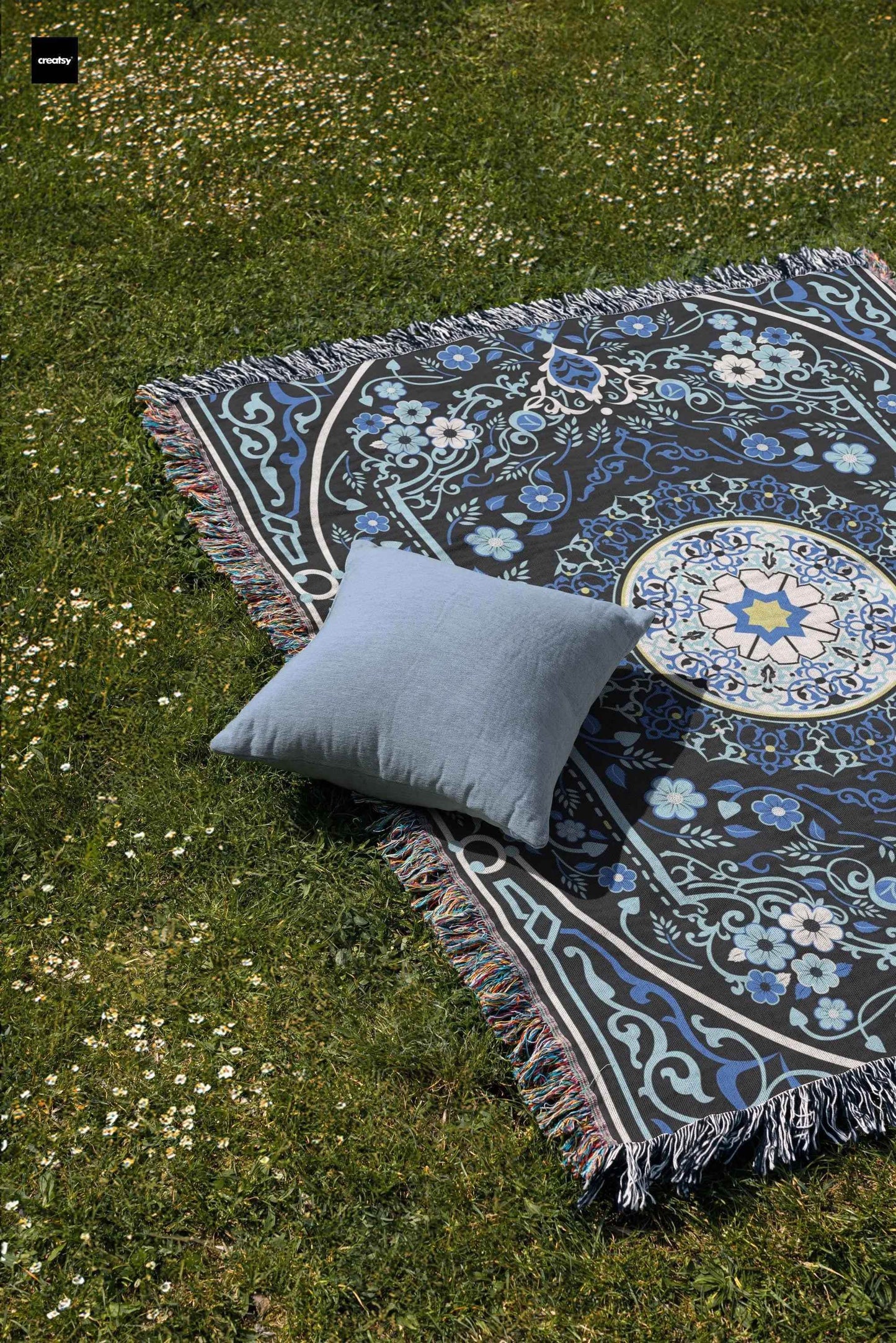 Turkish Rug Throw Blanket - Cotton Boho Home Decor With Colorful Fringed Edges - timelessbohochic.com
