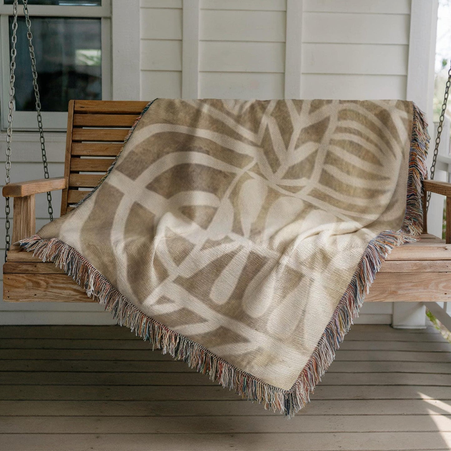 Boho Woven Blanket – Minimalist Throw With Modern Pattern & Fringed Edges