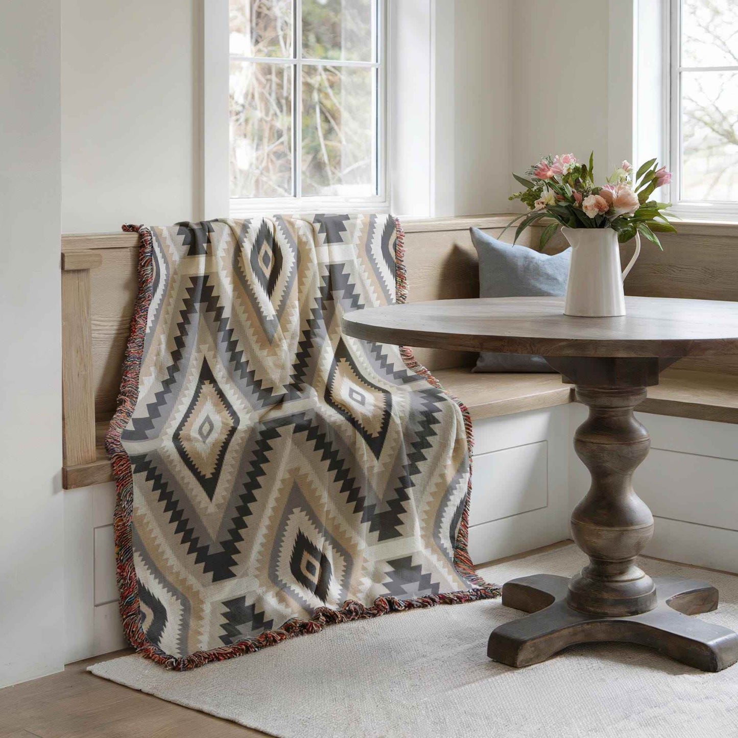Tribal Pattern Throw Blanket - Cotton Cozy Fall Accent With Fringed Edges - timelessbohochic.com