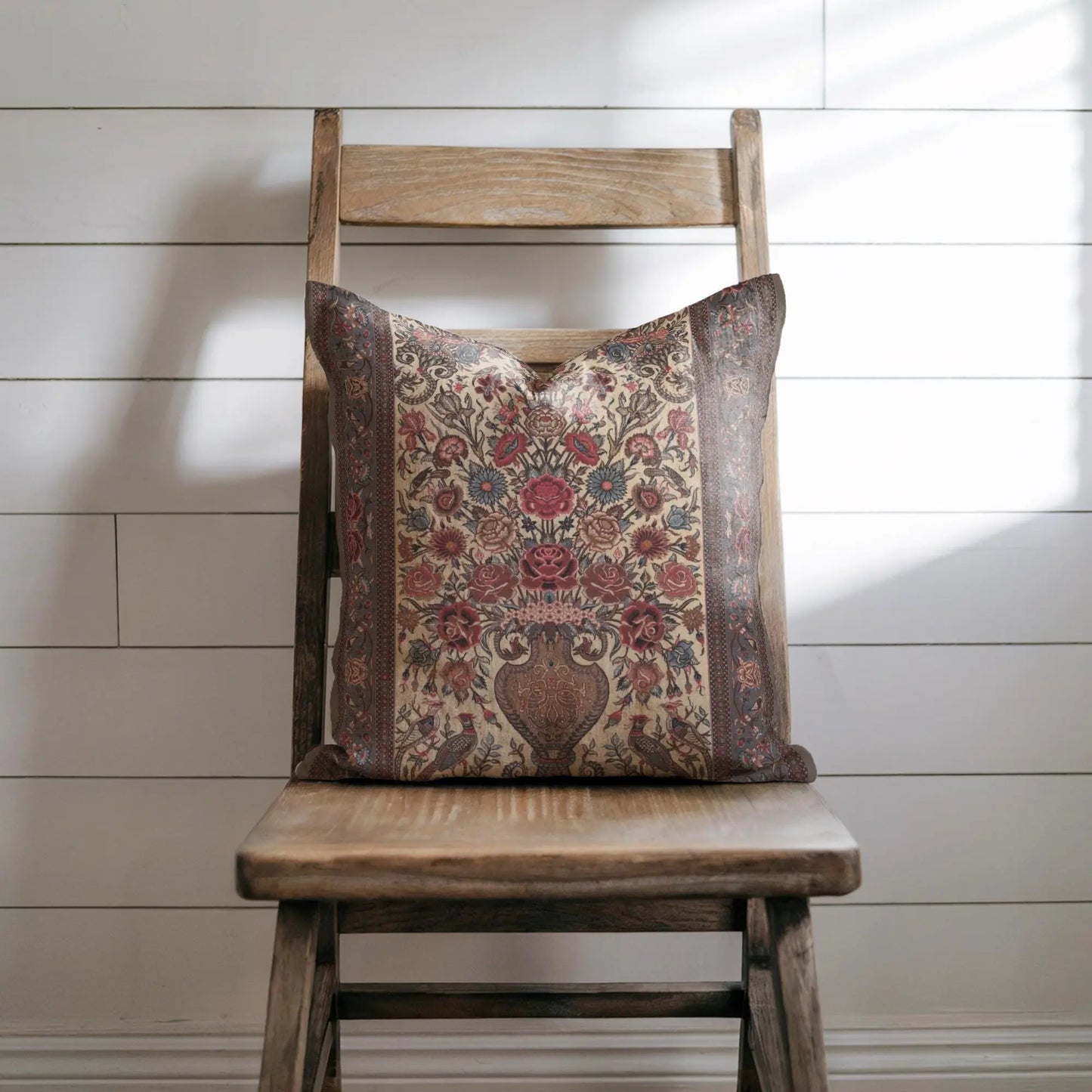 Persian Vase Rose Pillow - Boho Chic Cushion | Floral Throw Pillow, Soft Durable Cushion