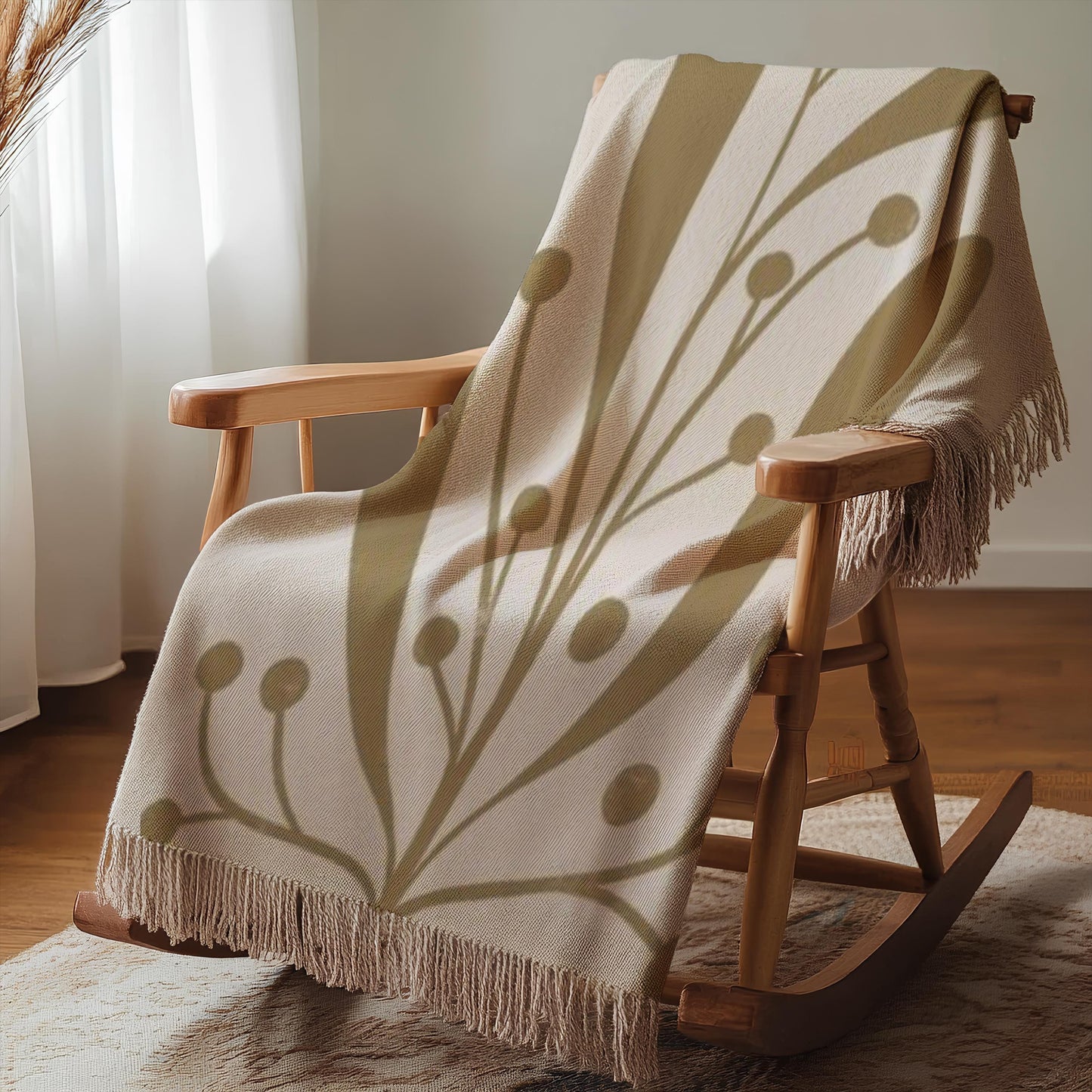 Mid Century Modern Throw - Woven Cotton Blanket with Botanical Pattern | Cozy Scandi Design