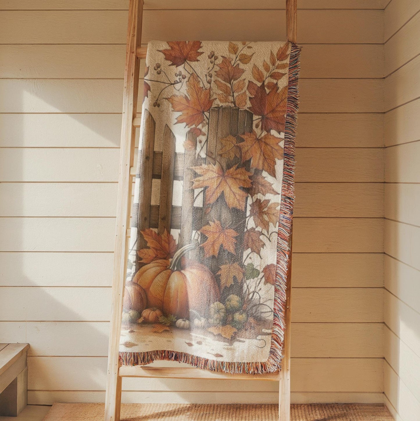 Woven Tapestry, Fall Leaves and Pumpkins Textile Art, Harvest Season Decoration, Fall Home Decor, Autumn Cozy Wall Hanging Thanksgiving Gift