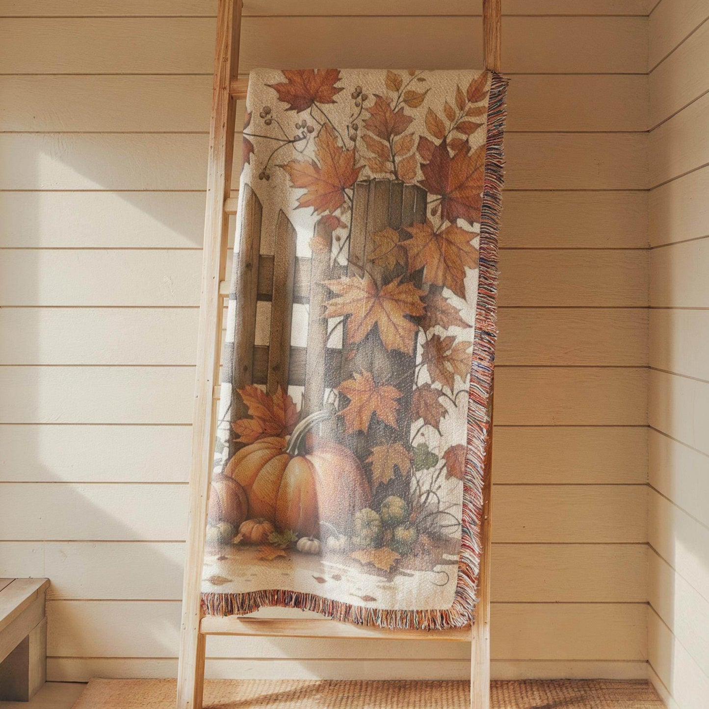 Woven Fall Leaves Tapestry - Pumpkin Textile Art for Autumn Cozy Home Decor and Thanksgiving Gift - timelessbohochic.com