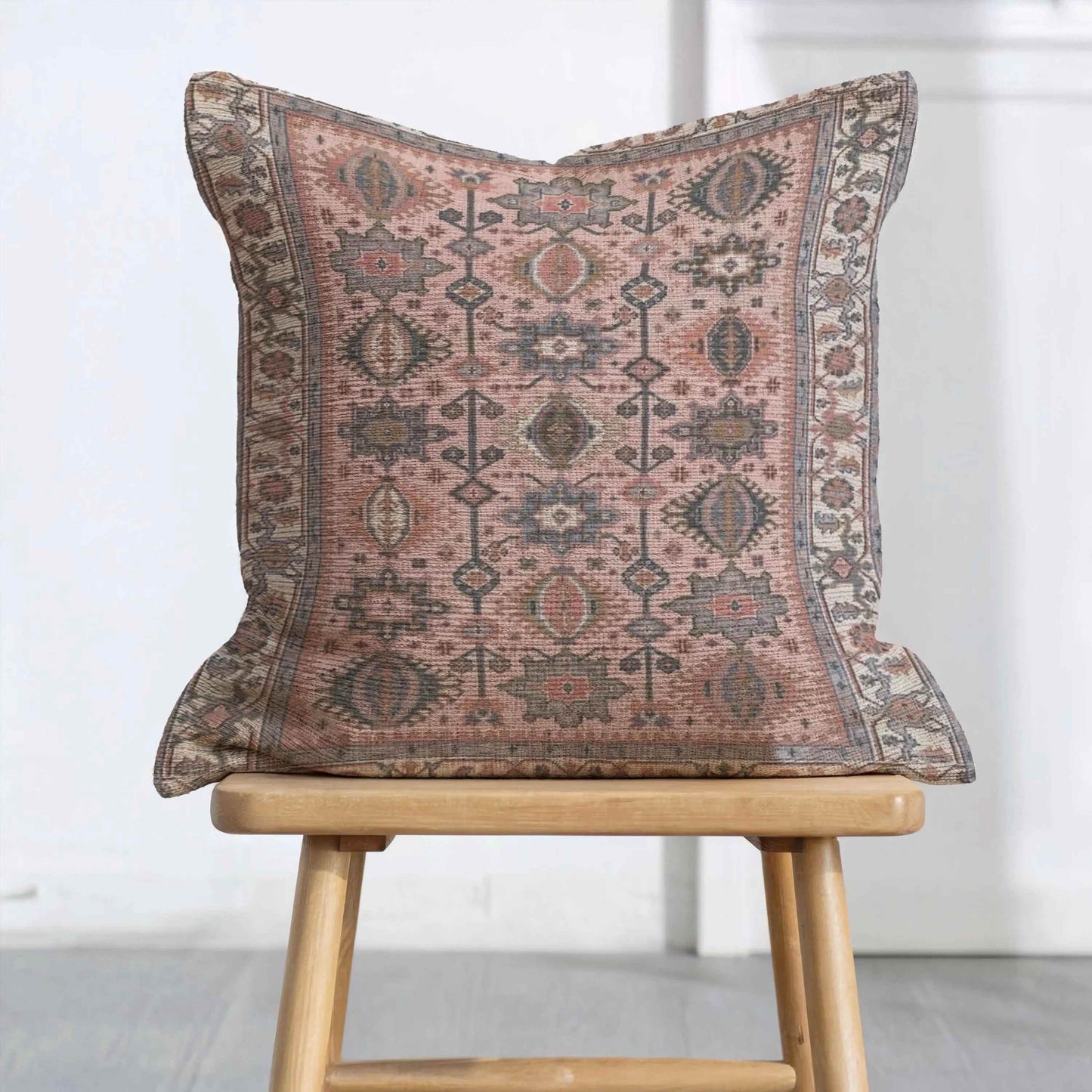 Anatolian Rug Pillow - Boho Throw Pillow with Pink Blue Cushion & Unique Pattern - timelessbohochic.com