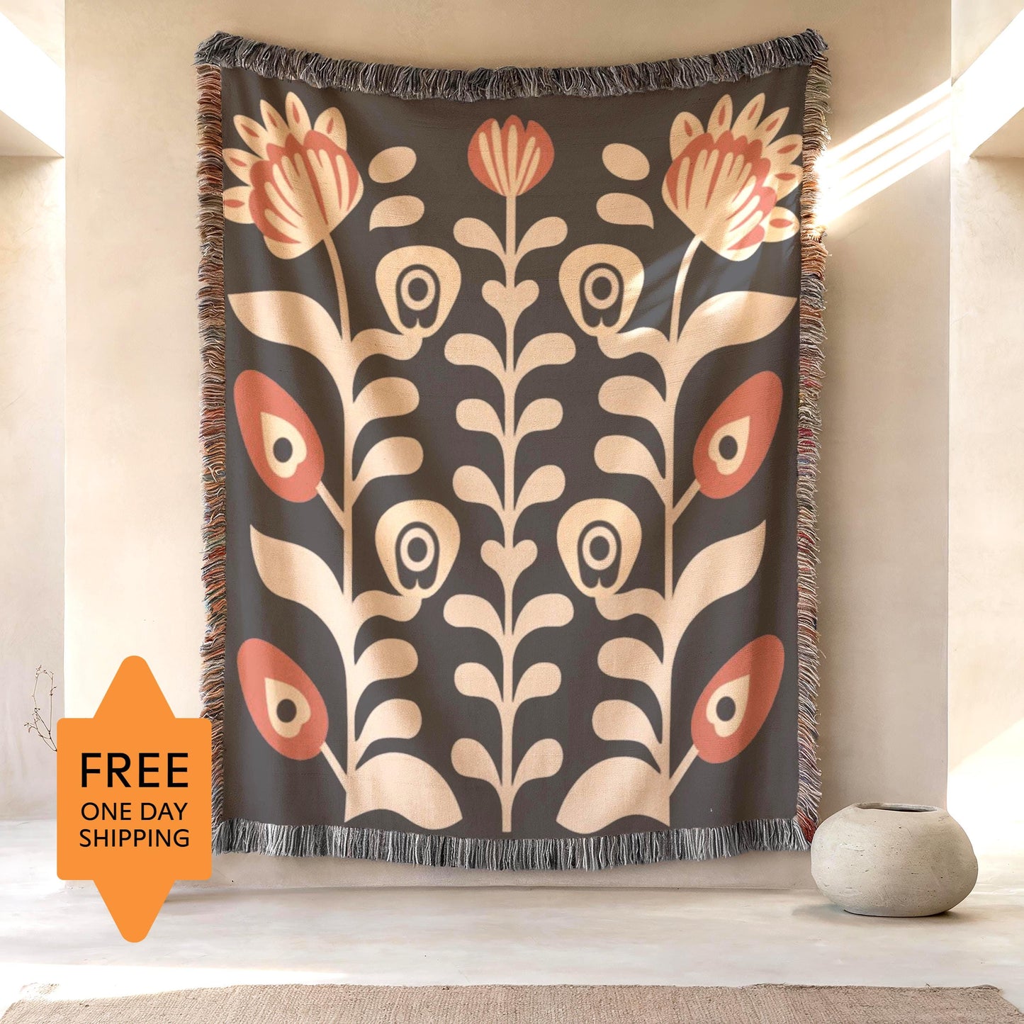 Matisse Inspired Tapestry - Woven Cotton Blanket With Floral Bouquet Wall Art