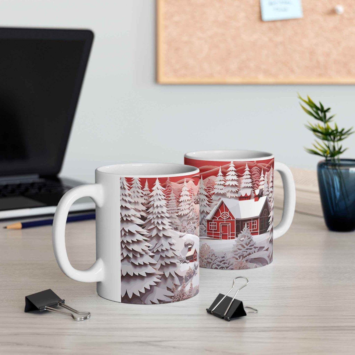 Winter Ceramic Mug - 15 oz Large Ceramic Cup with 3D Papercut Design - timelessbohochic.com